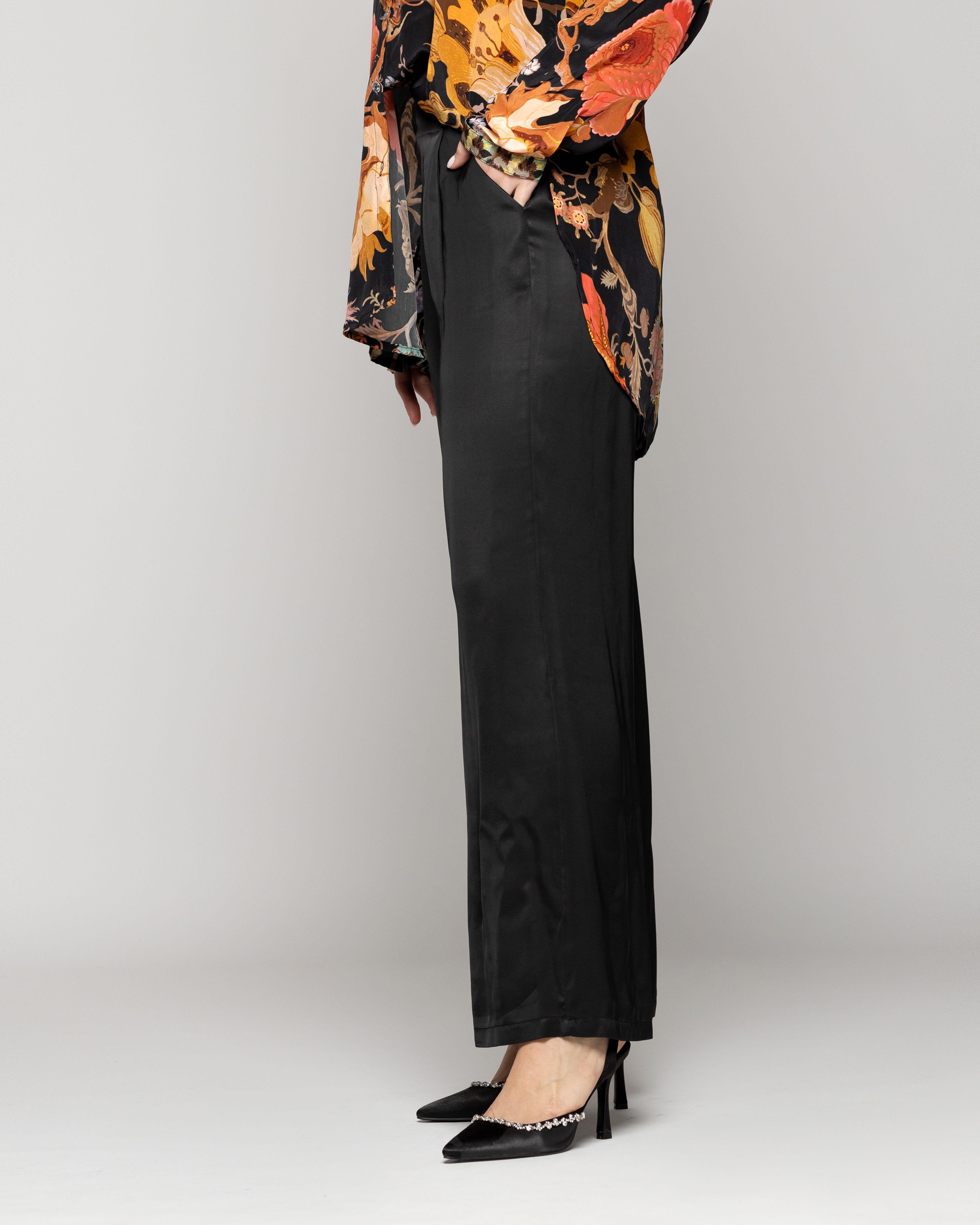 Pantalón Mujer Philippa Recto Satinado Negro Lineatre-1
