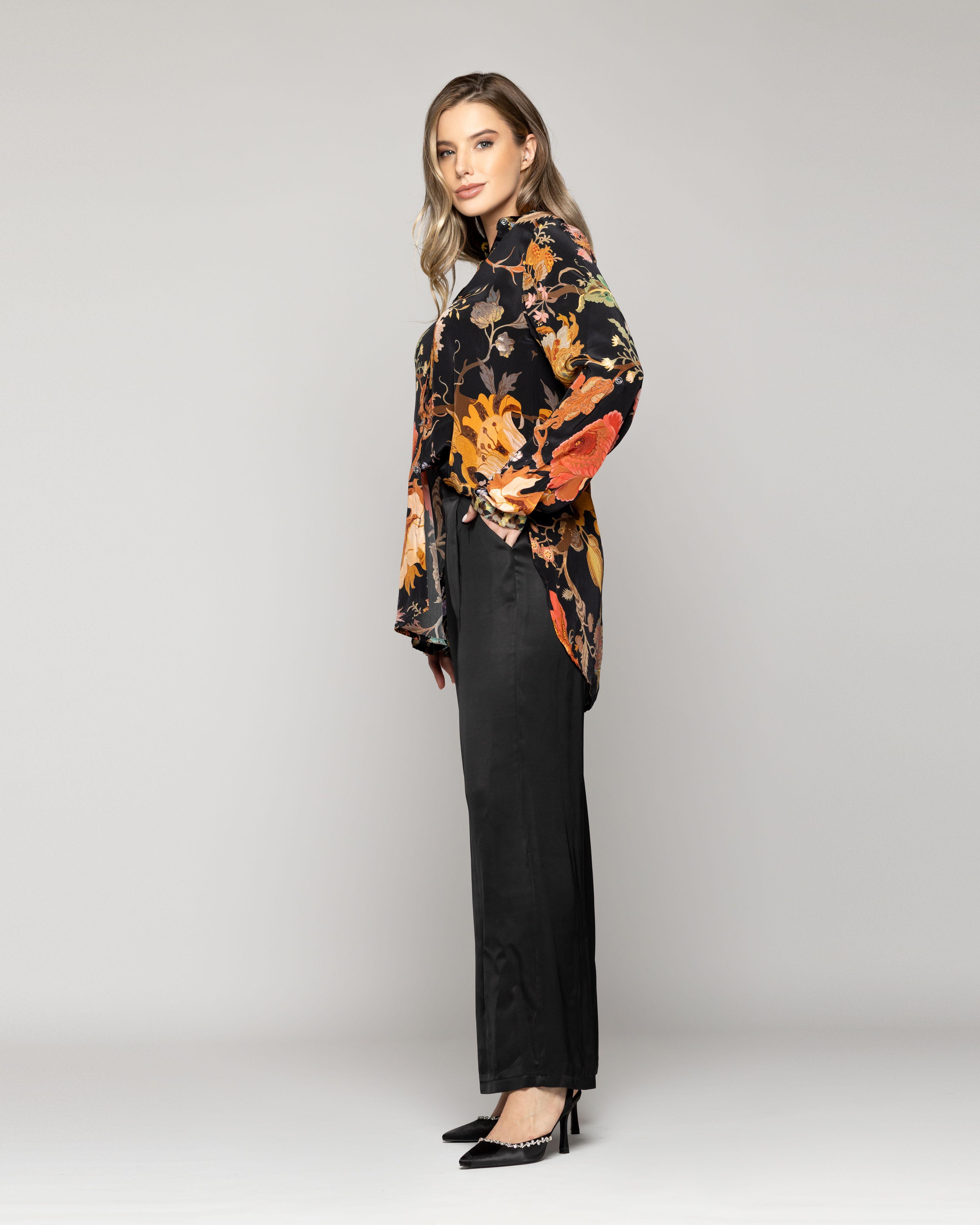 Pantalón Mujer Philippa Recto Satinado Negro Lineatre-2