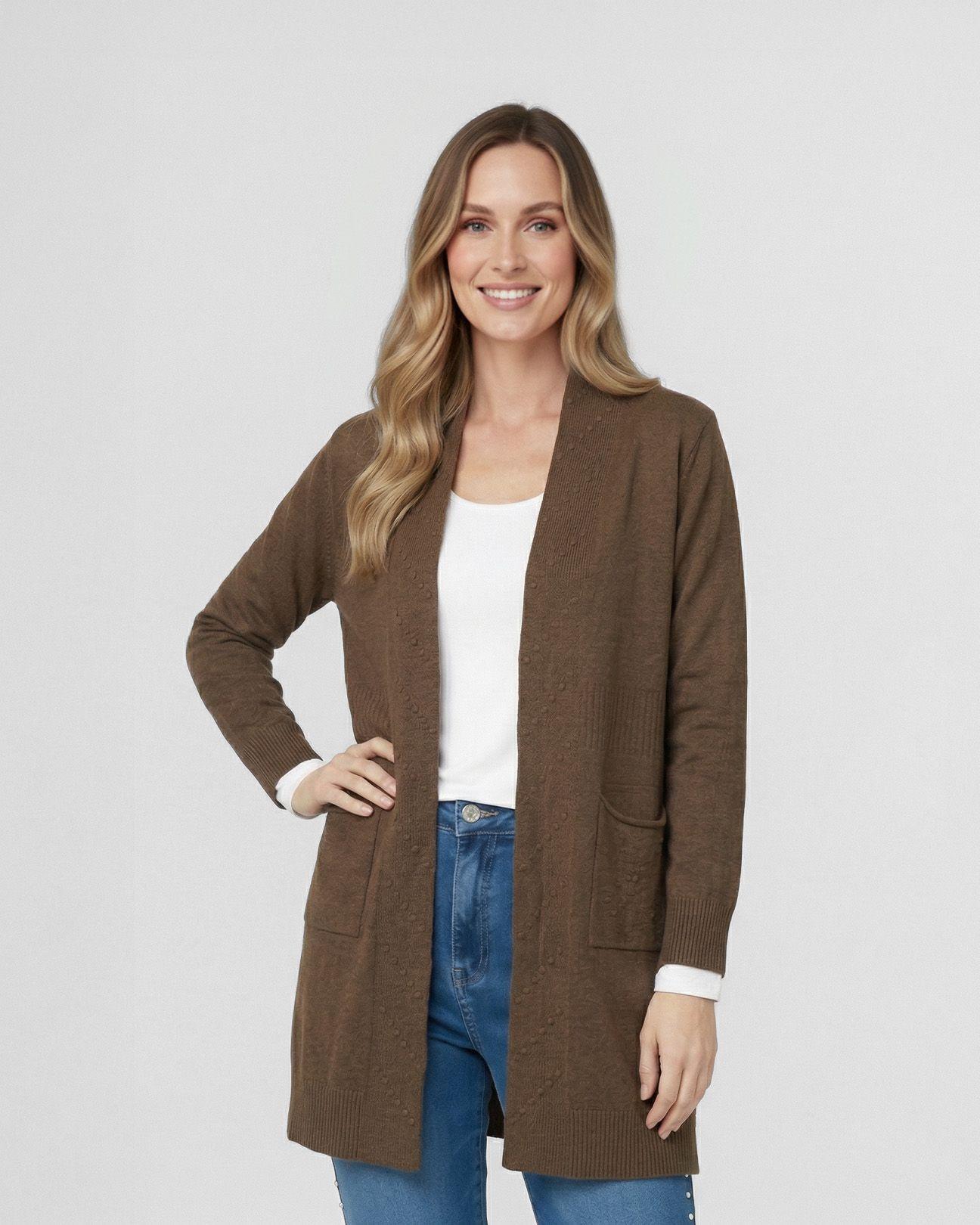 Cardigan Mujer Paola Relaxed Cuello Tipo Kimono Manga Caída Chocolate Lineatre-0