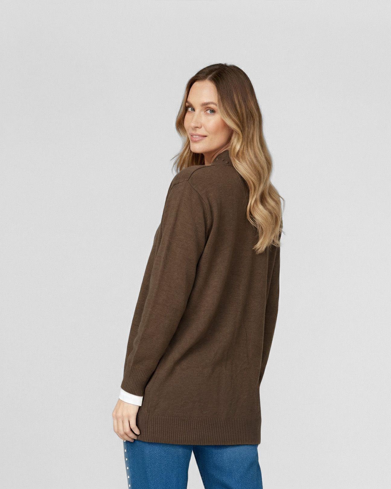Cardigan Mujer Paola Relaxed Cuello Tipo Kimono Manga Caída Chocolate Lineatre-1