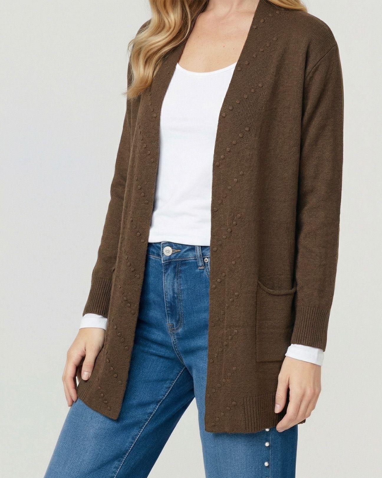 Cardigan Mujer Paola Relaxed Cuello Tipo Kimono Manga Caída Chocolate Lineatre-2