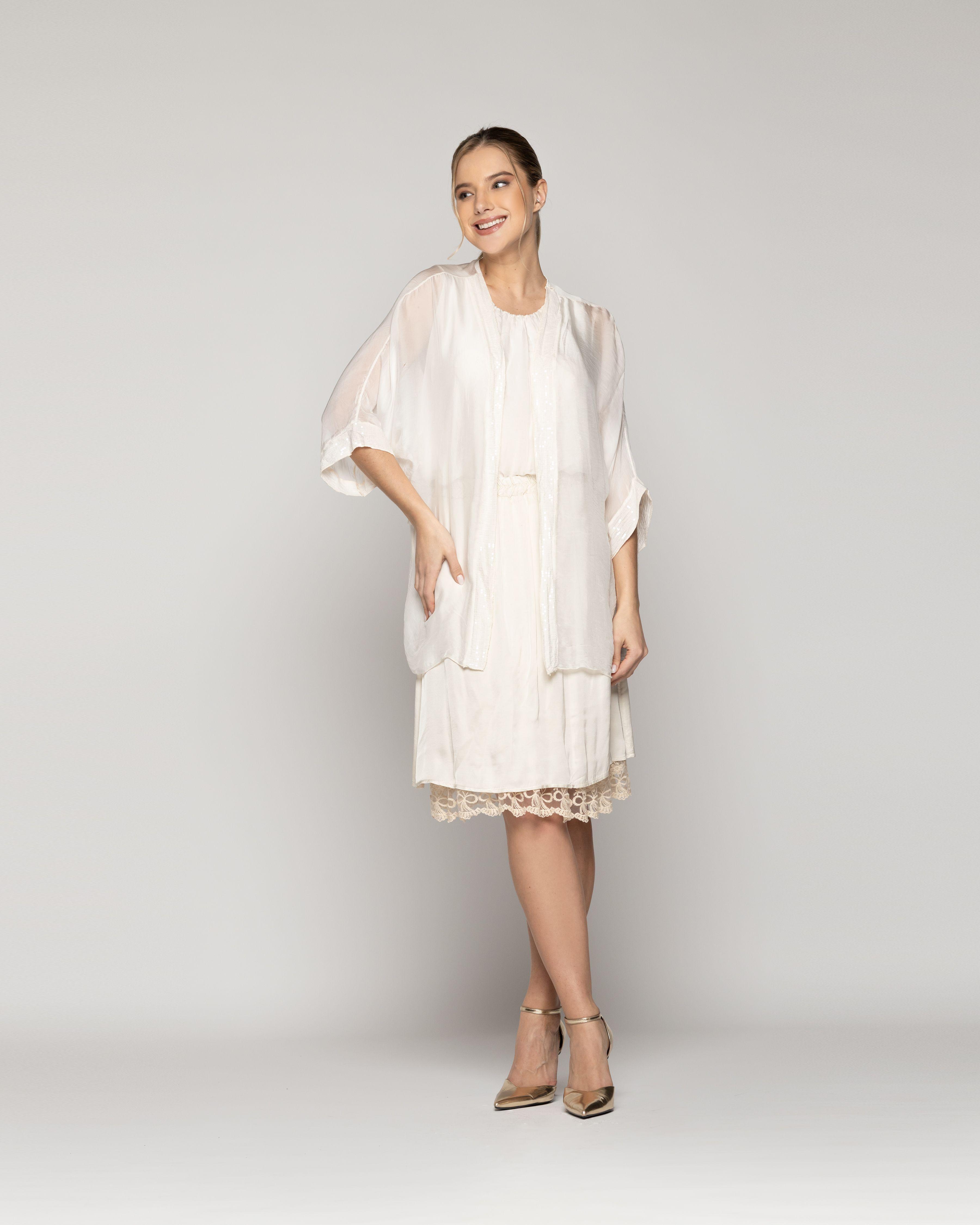 Tapado Mujer Dora Corto Gasa Blanco Crudo Lineatre-4