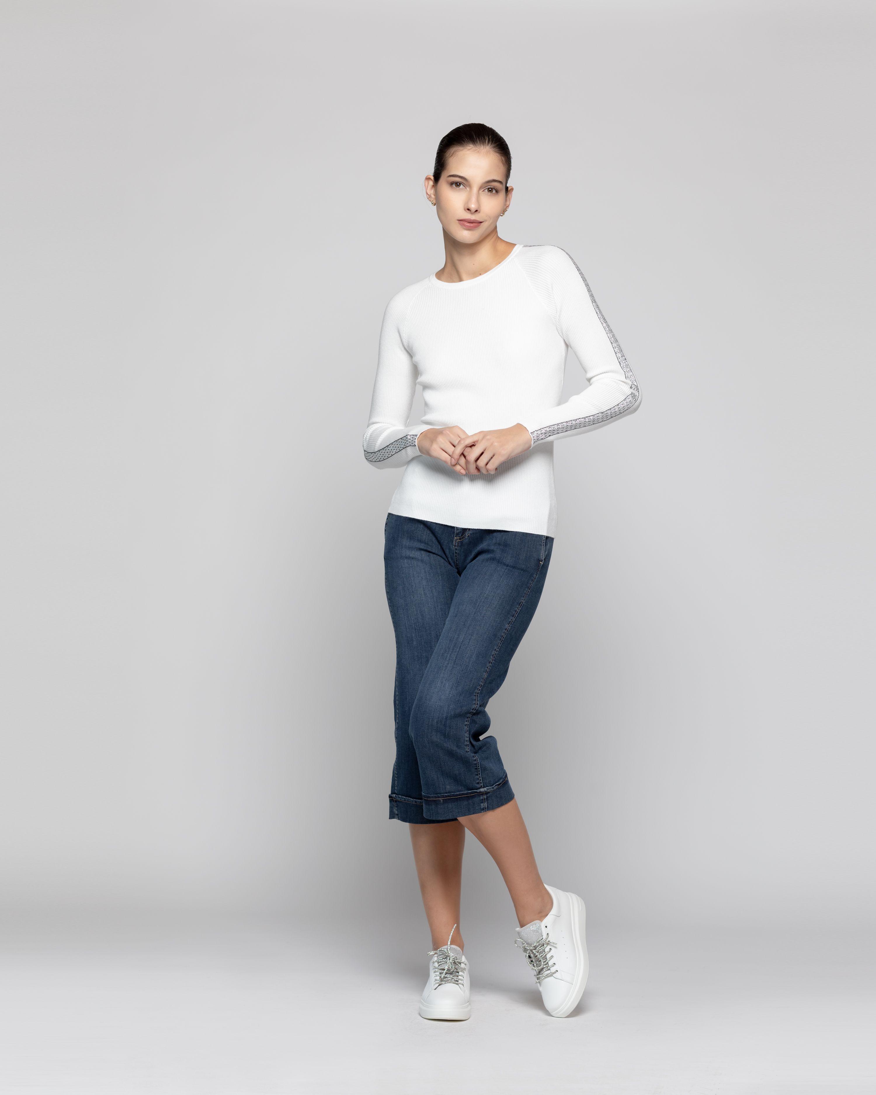 Sweater Mujer Anahí cuello redondo Blanco Lineatre-0