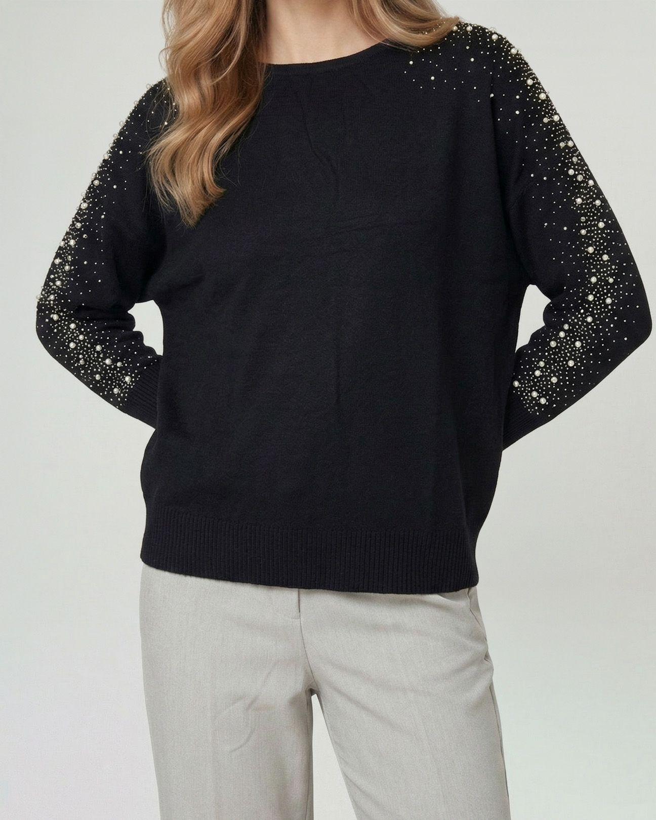 Sweater Mujer Nora Relaxed Cuello Bote Manga Caída Negro Lineatre-2