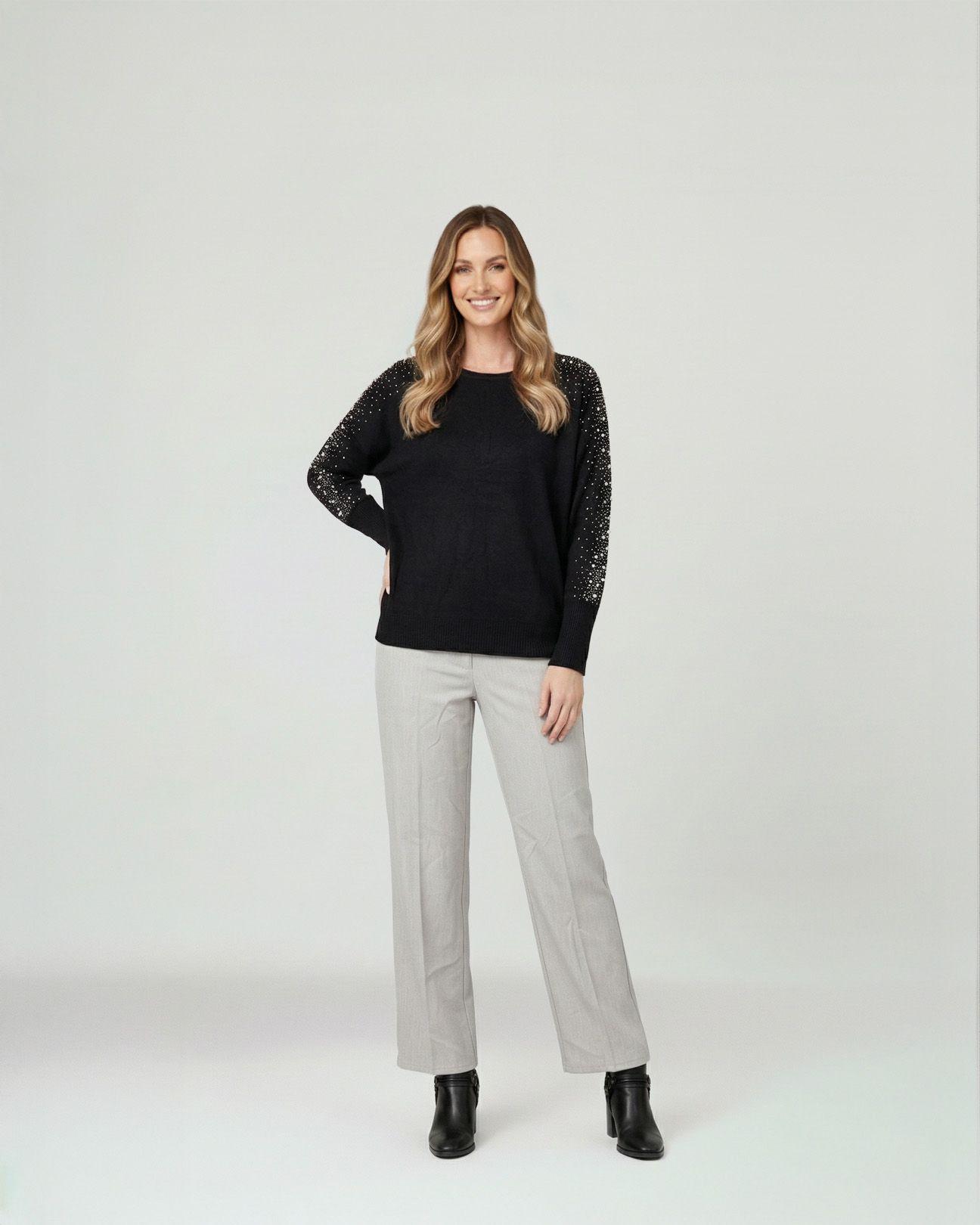 Sweater Mujer Nora Relaxed Cuello Bote Manga Caída Negro Lineatre-3