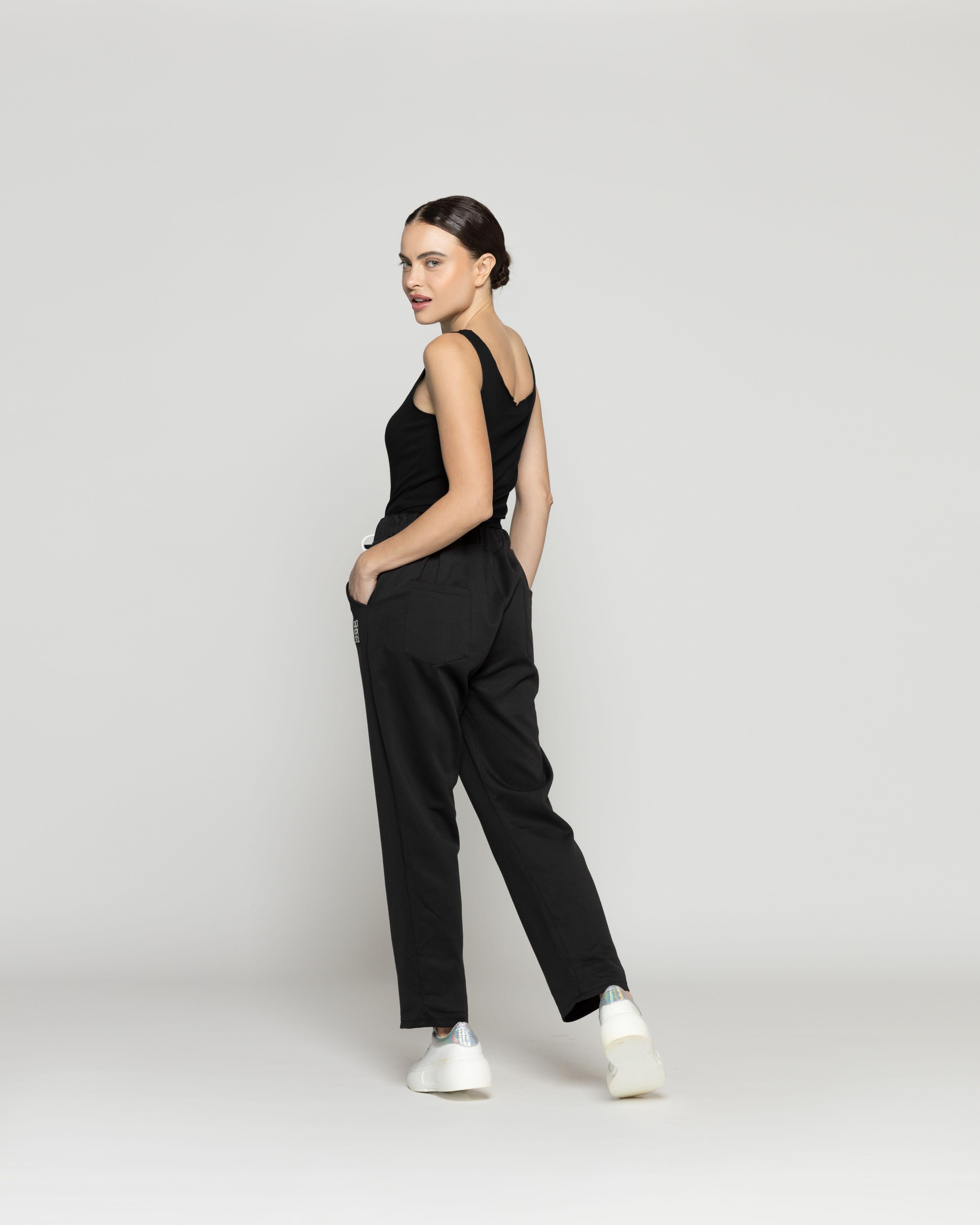 Pantalón Mujer Pastora Buzo Negro Lineatre-2