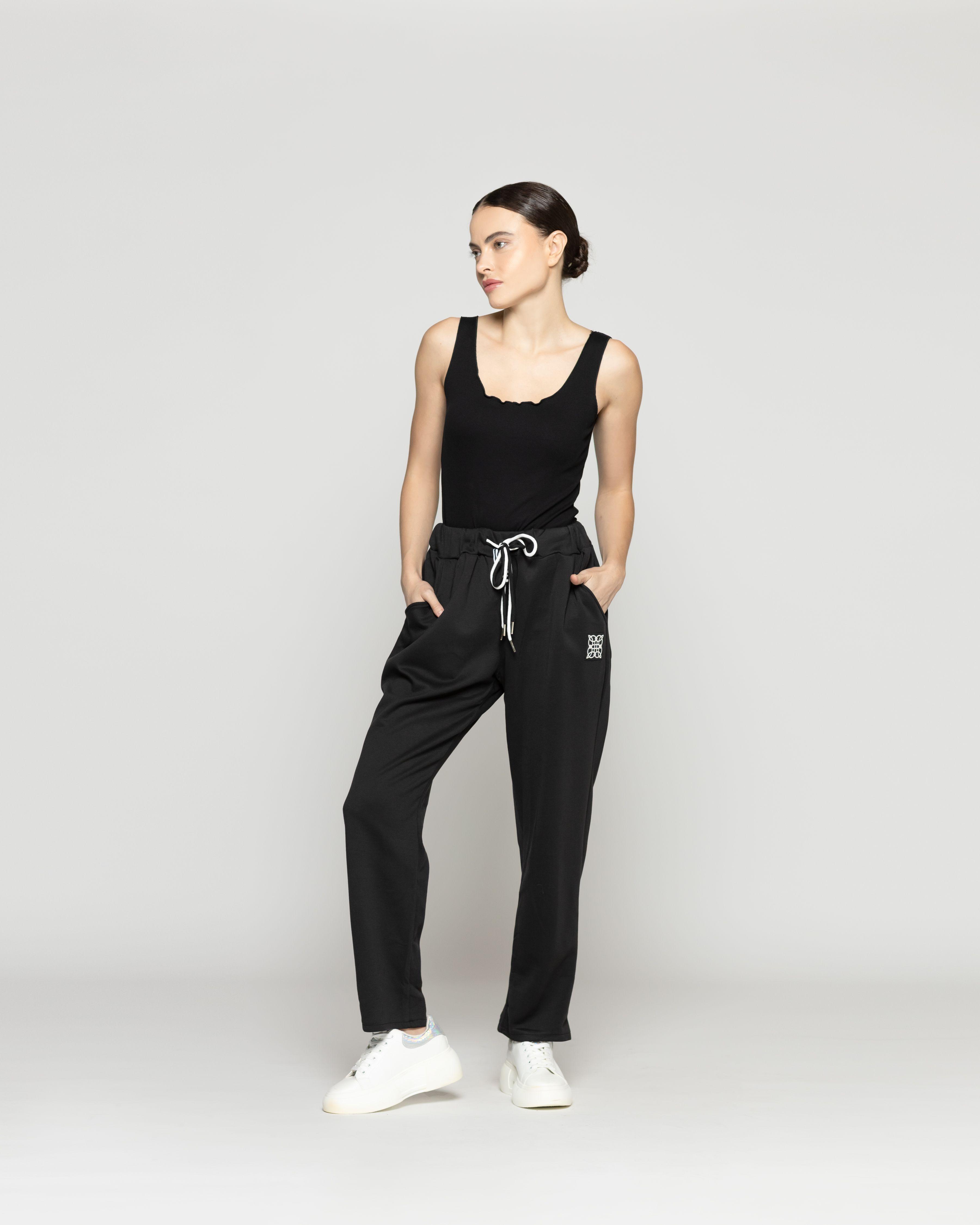 Pantalón Mujer Pastora Buzo Negro Lineatre-3