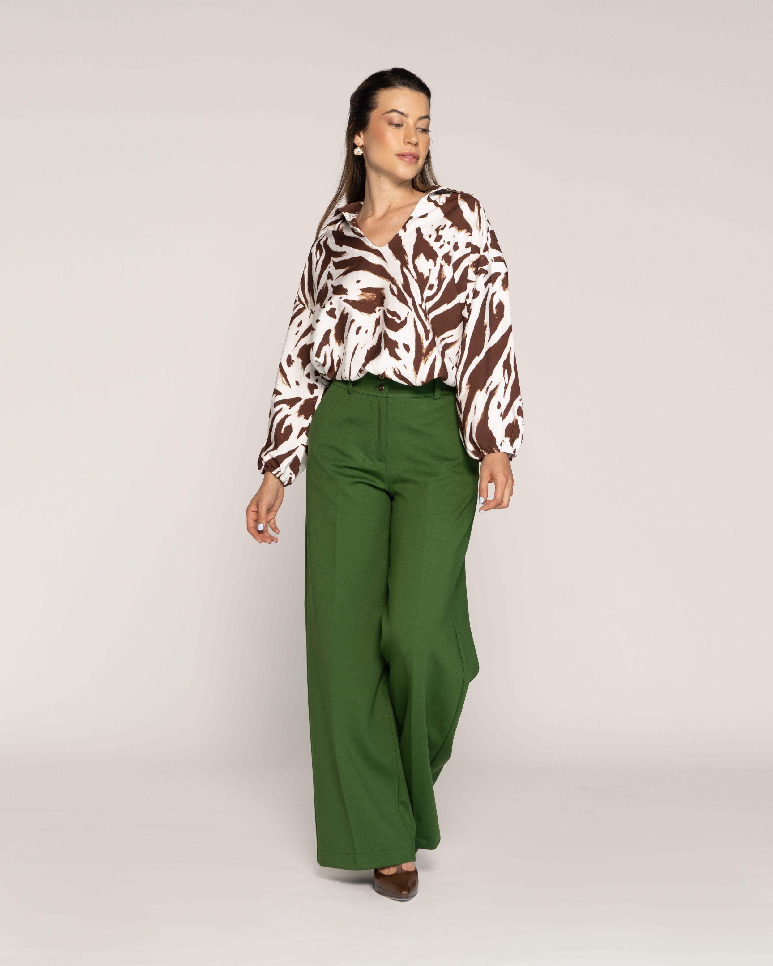 Blusa Amanda Café Fluida Cuello V Manga Larga Ludovica-0