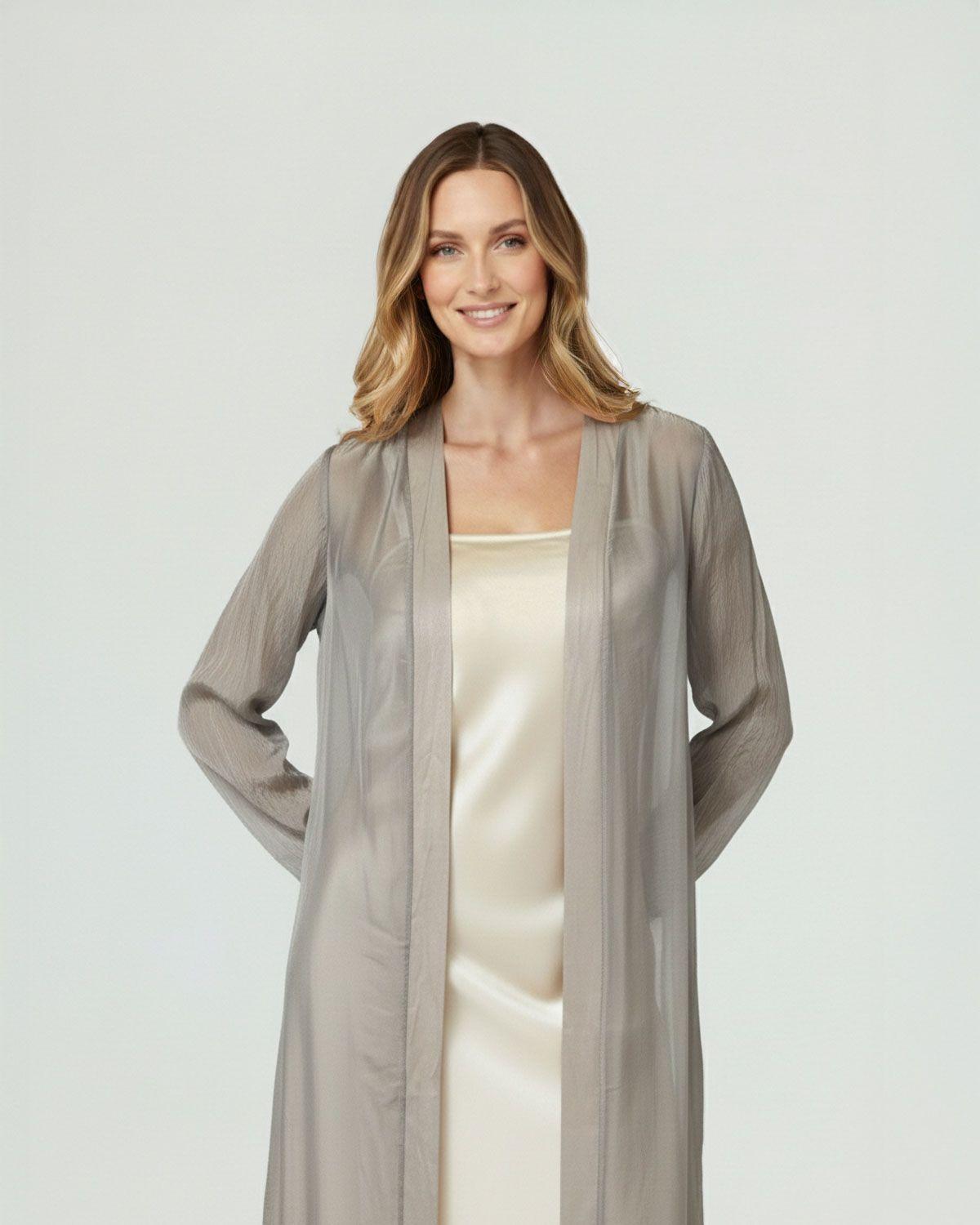 Spolverino Mujer Zita Relaxed fit Solapa Manga 3/4 con caída recta Fango Lineatre-1