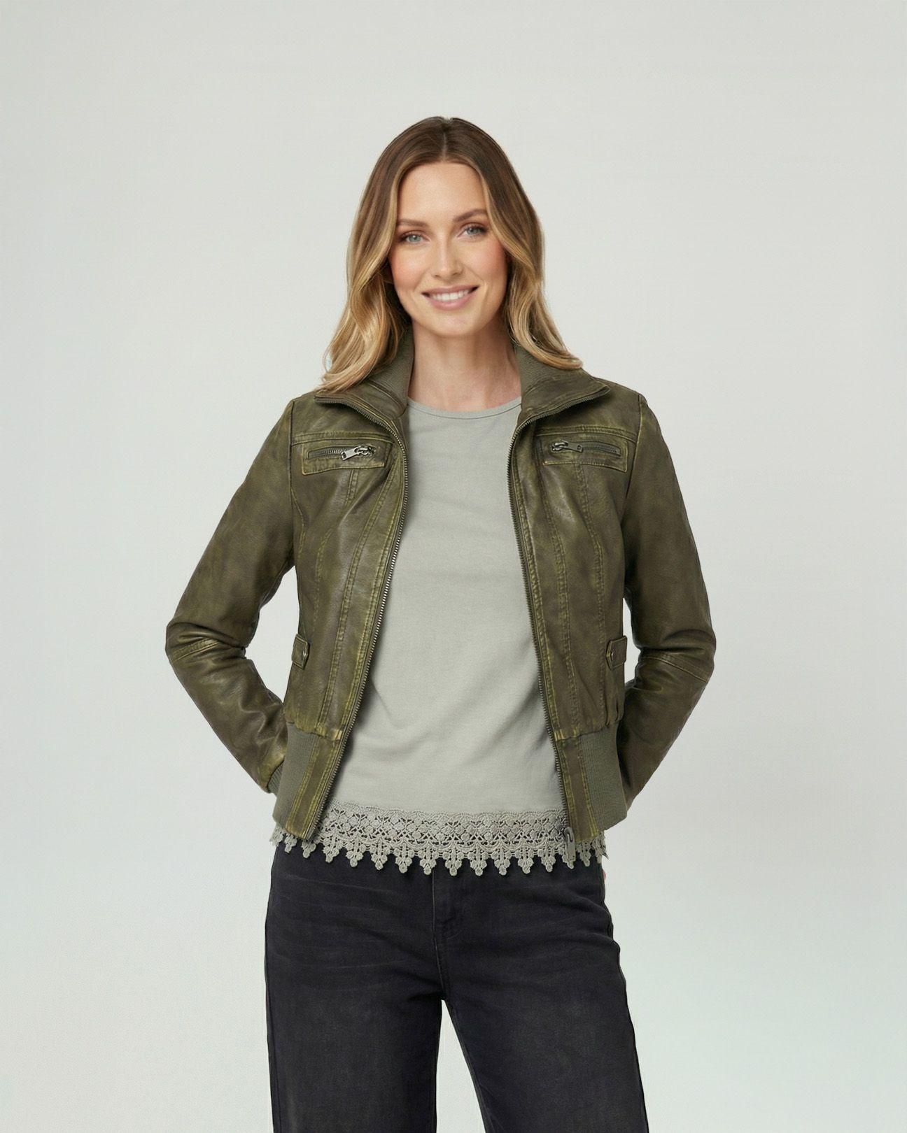 Chaqueta Mujer Francisca Regular  Cuello Alto Solapa Manga Suelta Militar Lineatre-0