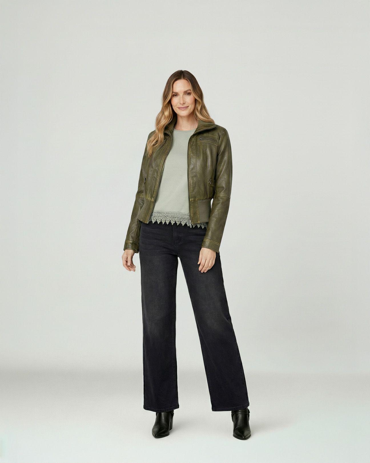 Chaqueta Mujer Francisca Regular  Cuello Alto Solapa Manga Suelta Militar Lineatre-3