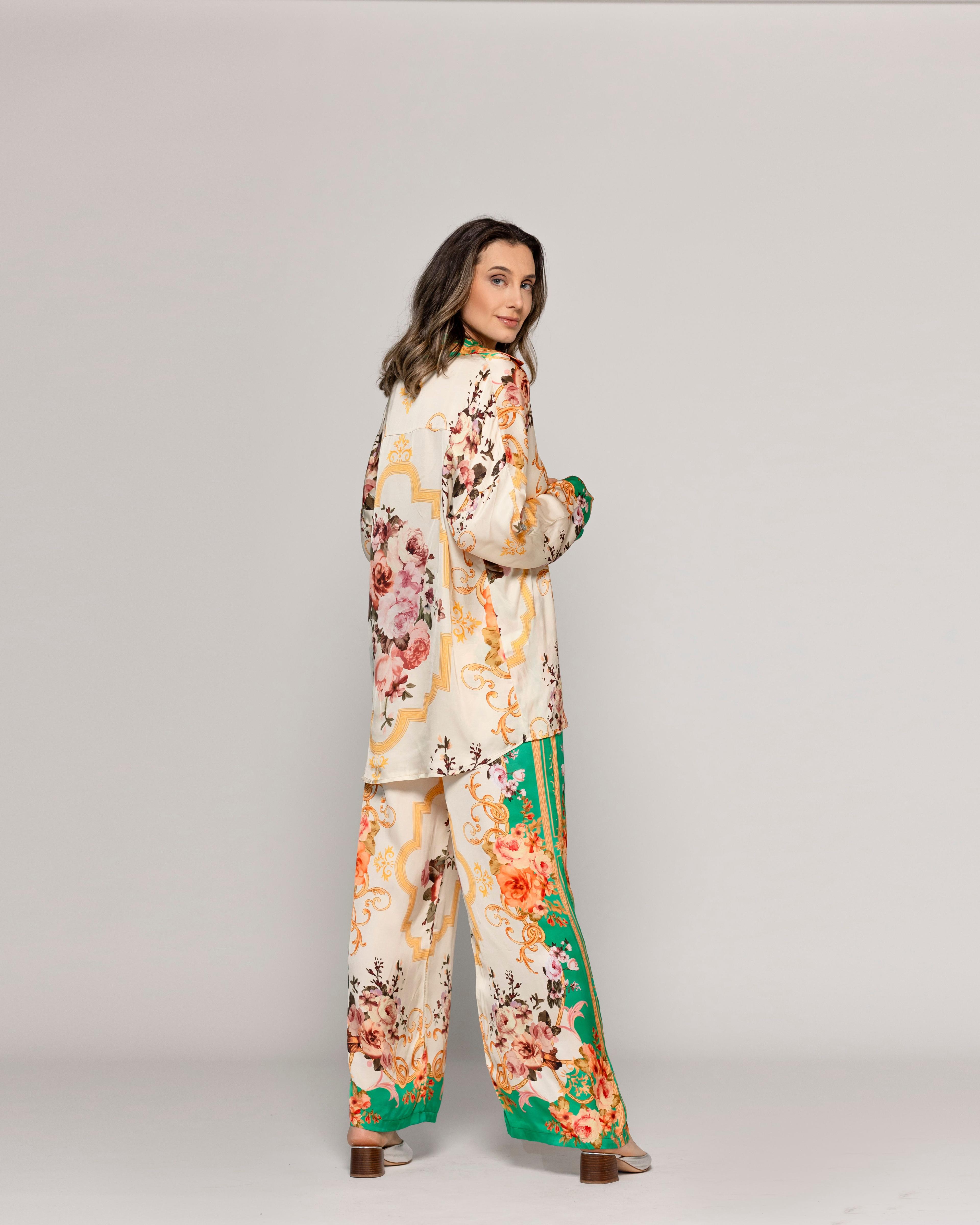 Blusa Mujer Brenna Tipo Satín Estampado  Verde Lineatre-2