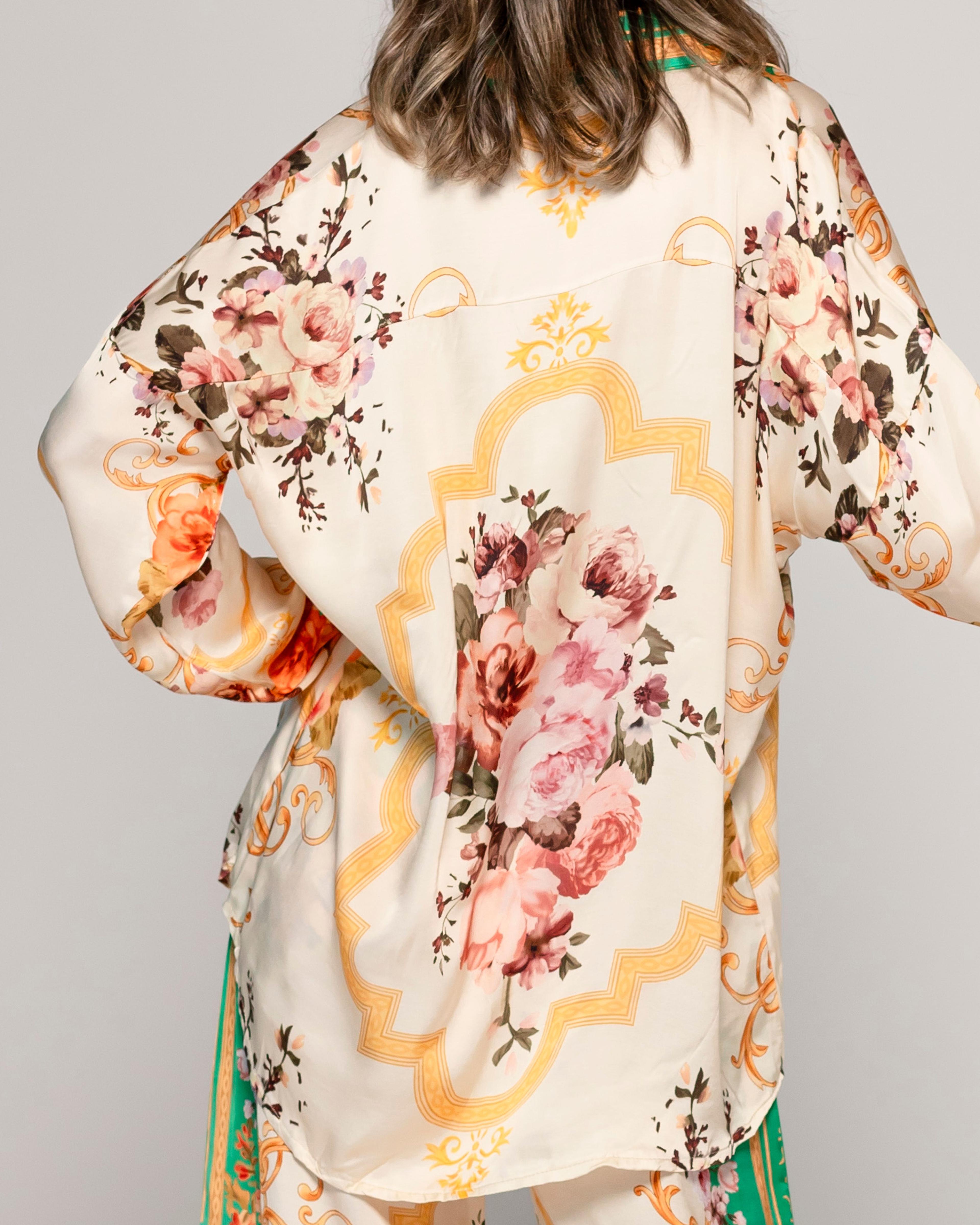 Blusa Mujer Brenna Tipo Satín Estampado  Verde Lineatre-3