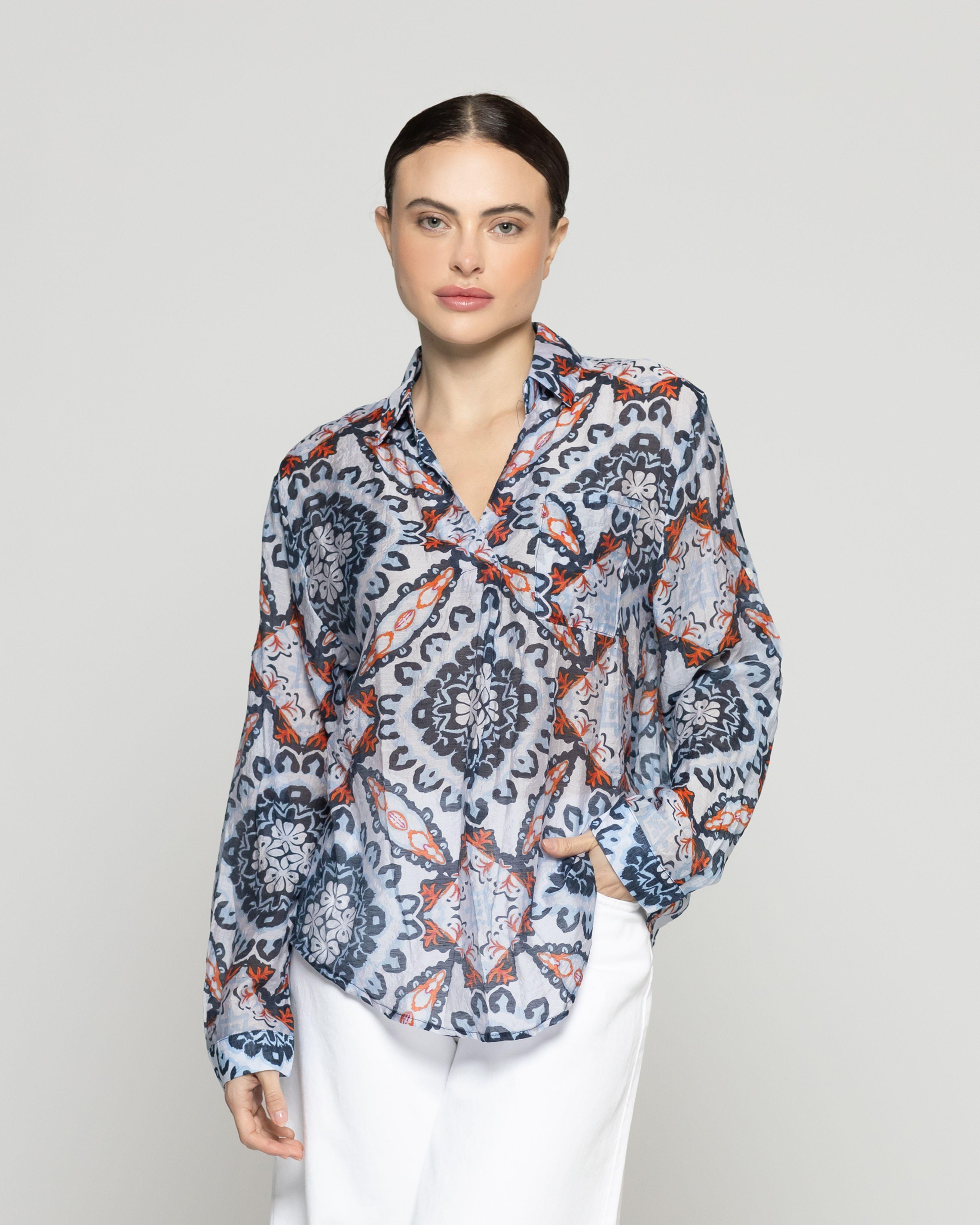 Blusa Mujer Bibì Manga Larga Sin Botones Con Diseño Azul Lineatre-0