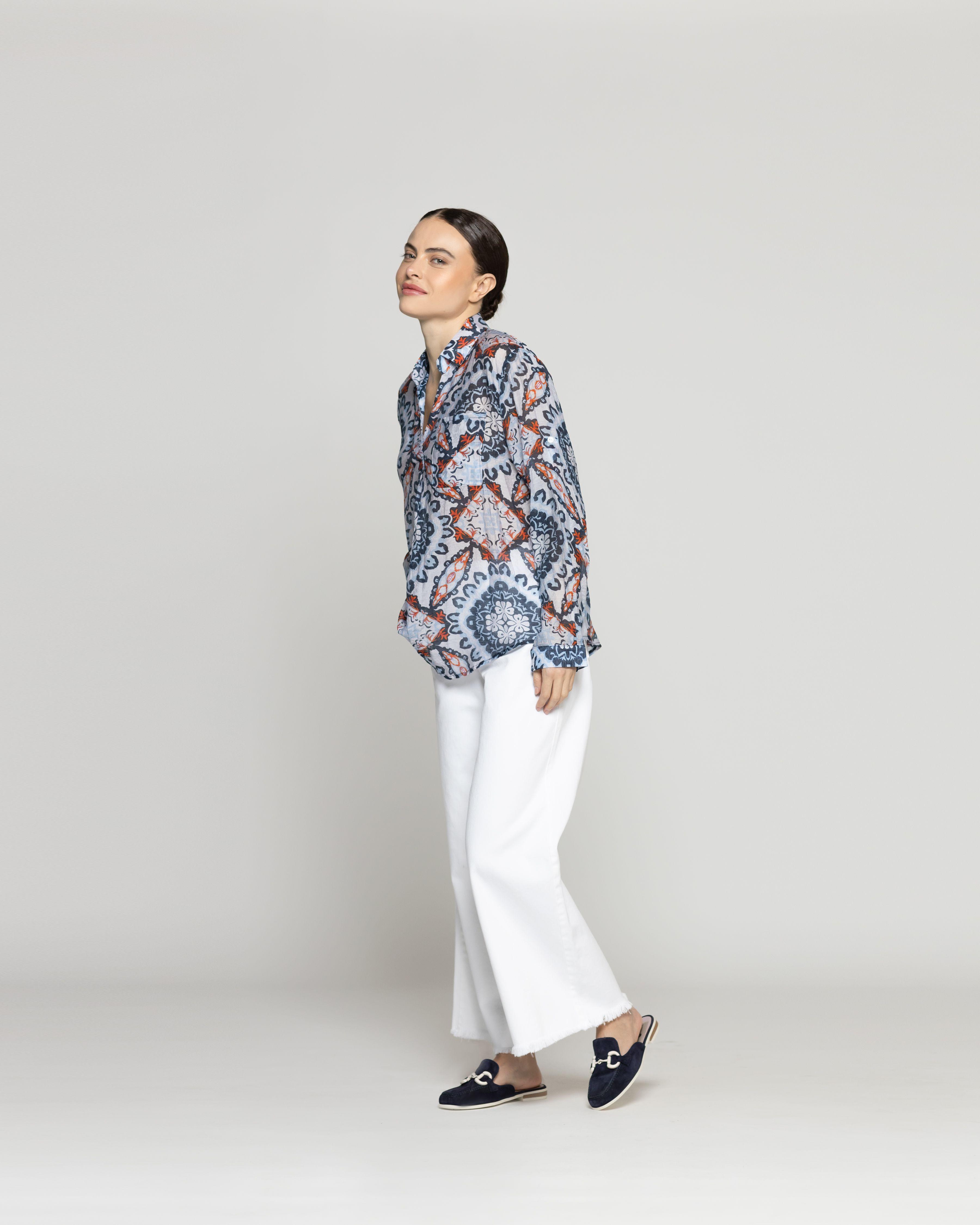Blusa Mujer Bibì Manga Larga Sin Botones Con Diseño Azul Lineatre-1