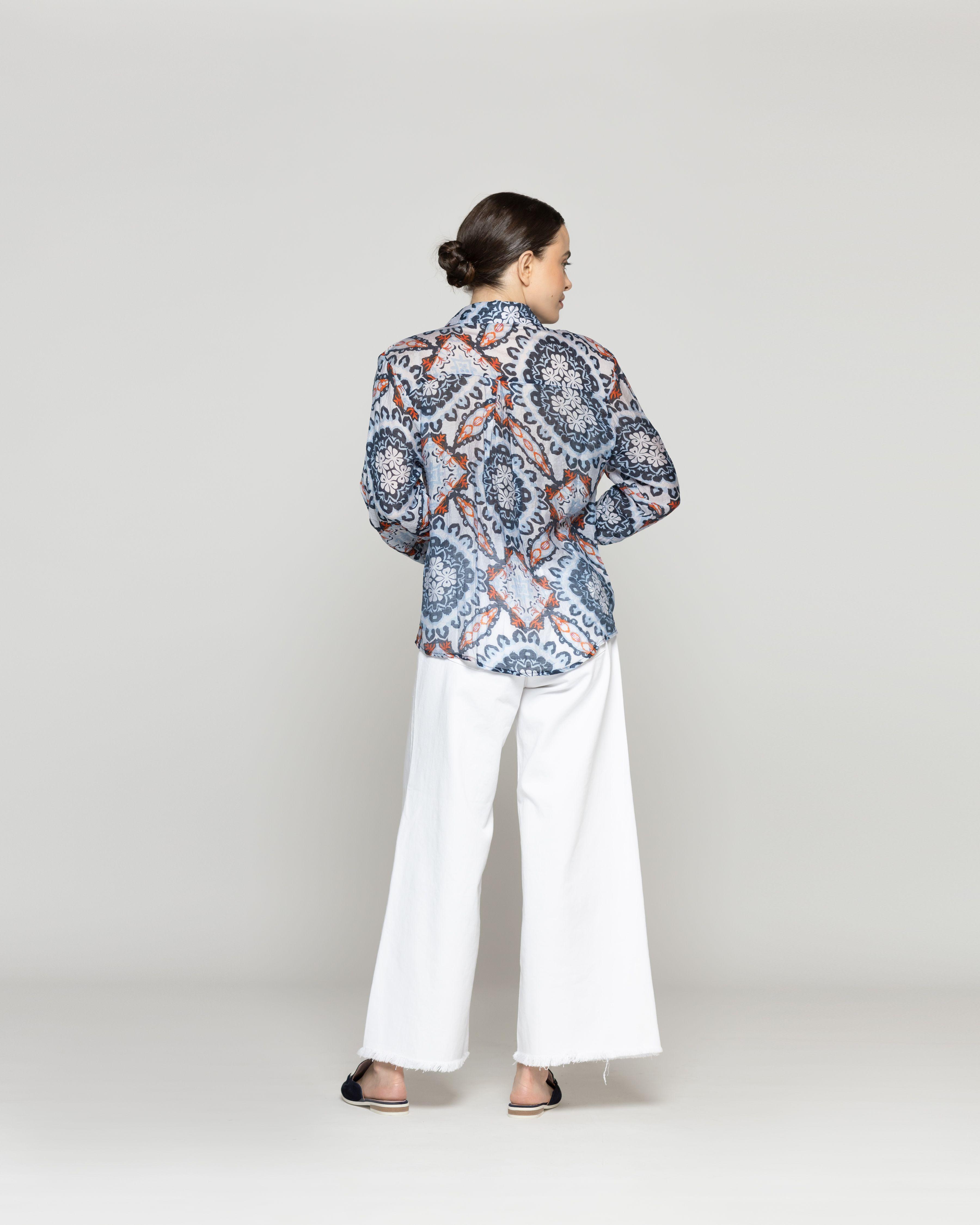 Blusa Mujer Bibì Manga Larga Sin Botones Con Diseño Azul Lineatre-3
