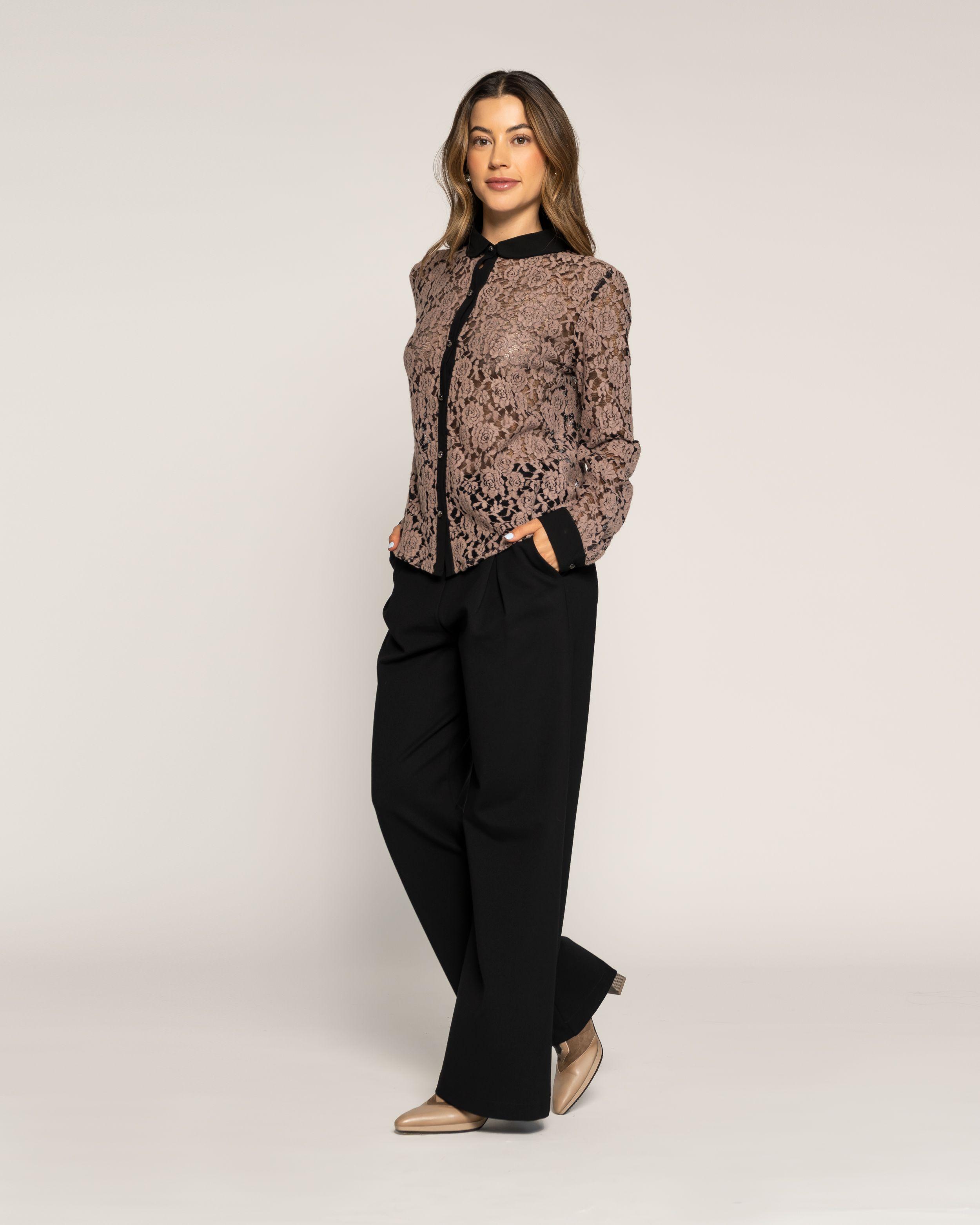 Blusa Fiorella Taupe Fluida Cuello V Manga Larga Ludovica-1