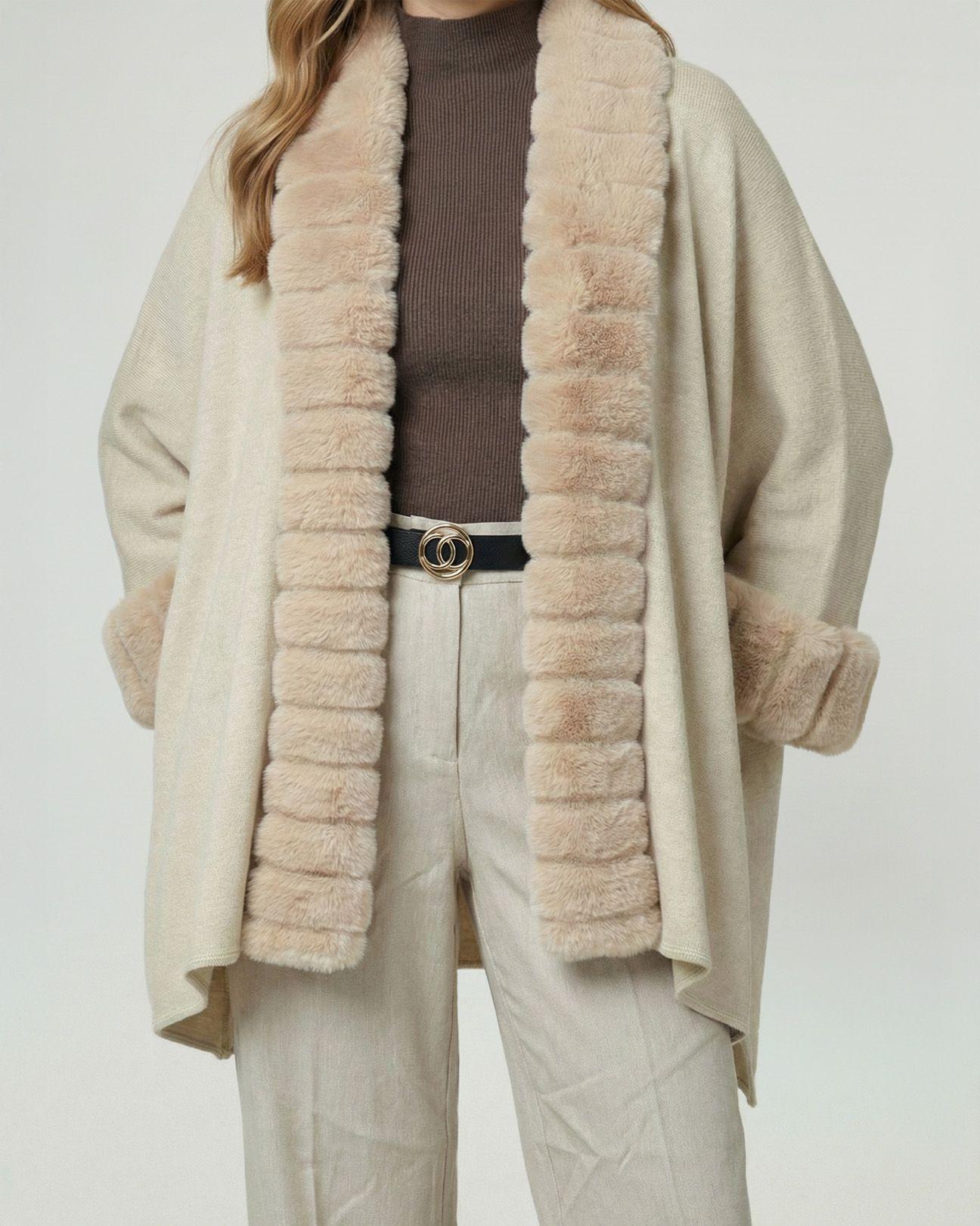 Poncho Mujer Lidia Overside Cuello Tipo Kimono  Manga Caída Beige Lineatre-2