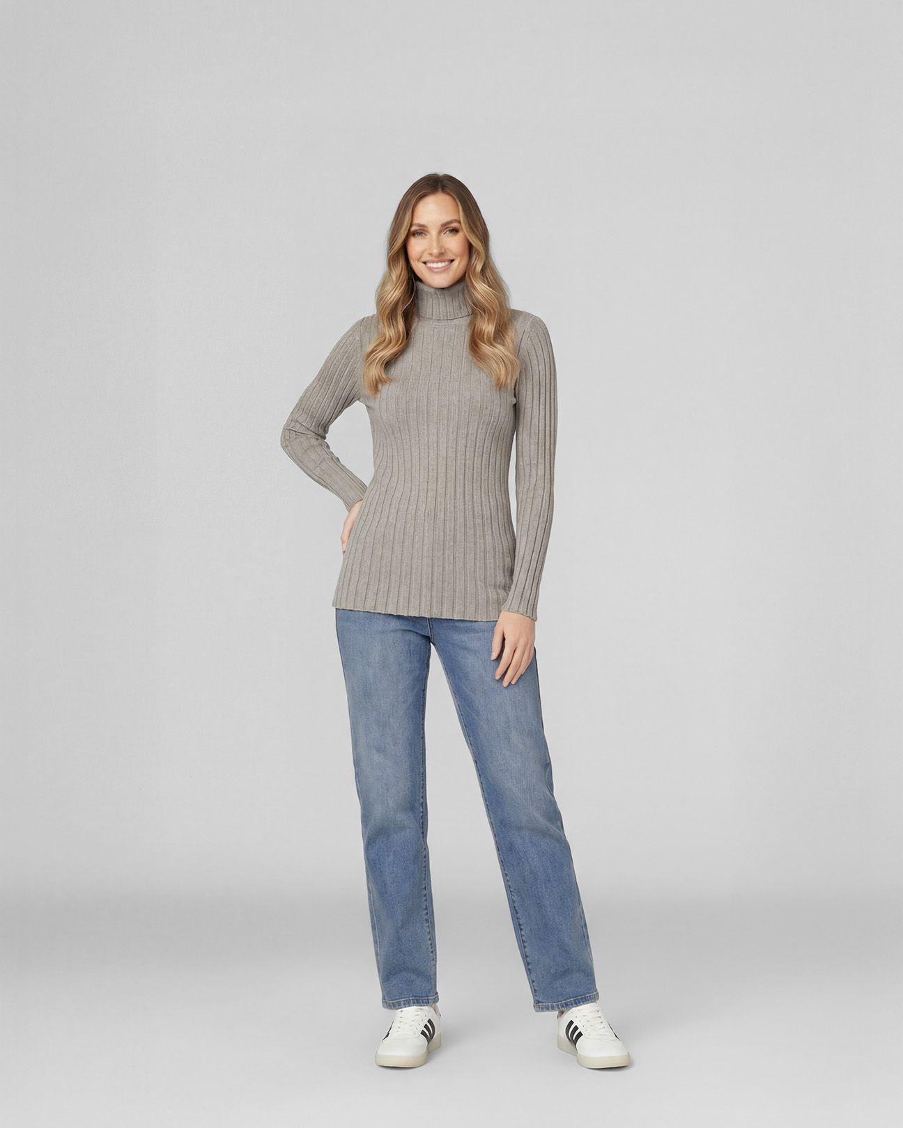 Sweater Mujer Josefa Slim Fit Cuello Alto Redondo Manga Ajustada Fango Lineatre-1
