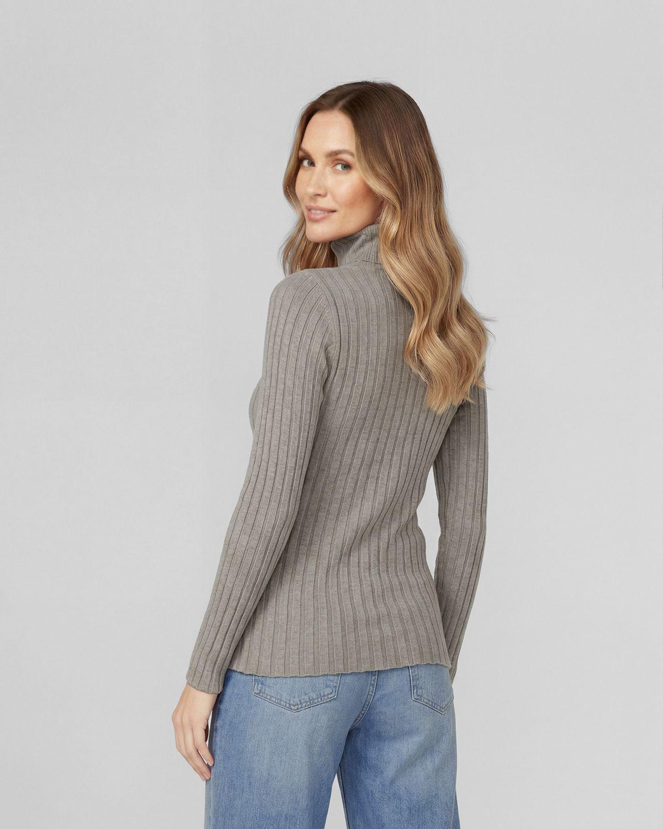 Sweater Mujer Josefa Slim Fit Cuello Alto Redondo Manga Ajustada Fango Lineatre-2