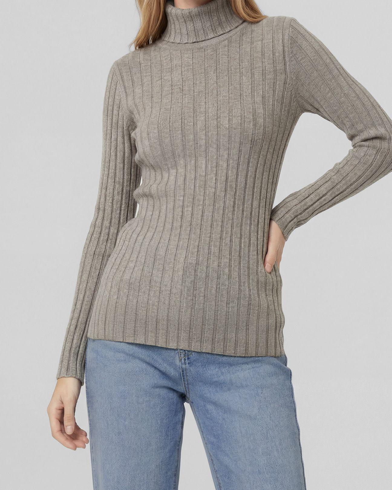 Sweater Mujer Josefa Slim Fit Cuello Alto Redondo Manga Ajustada Fango Lineatre-3