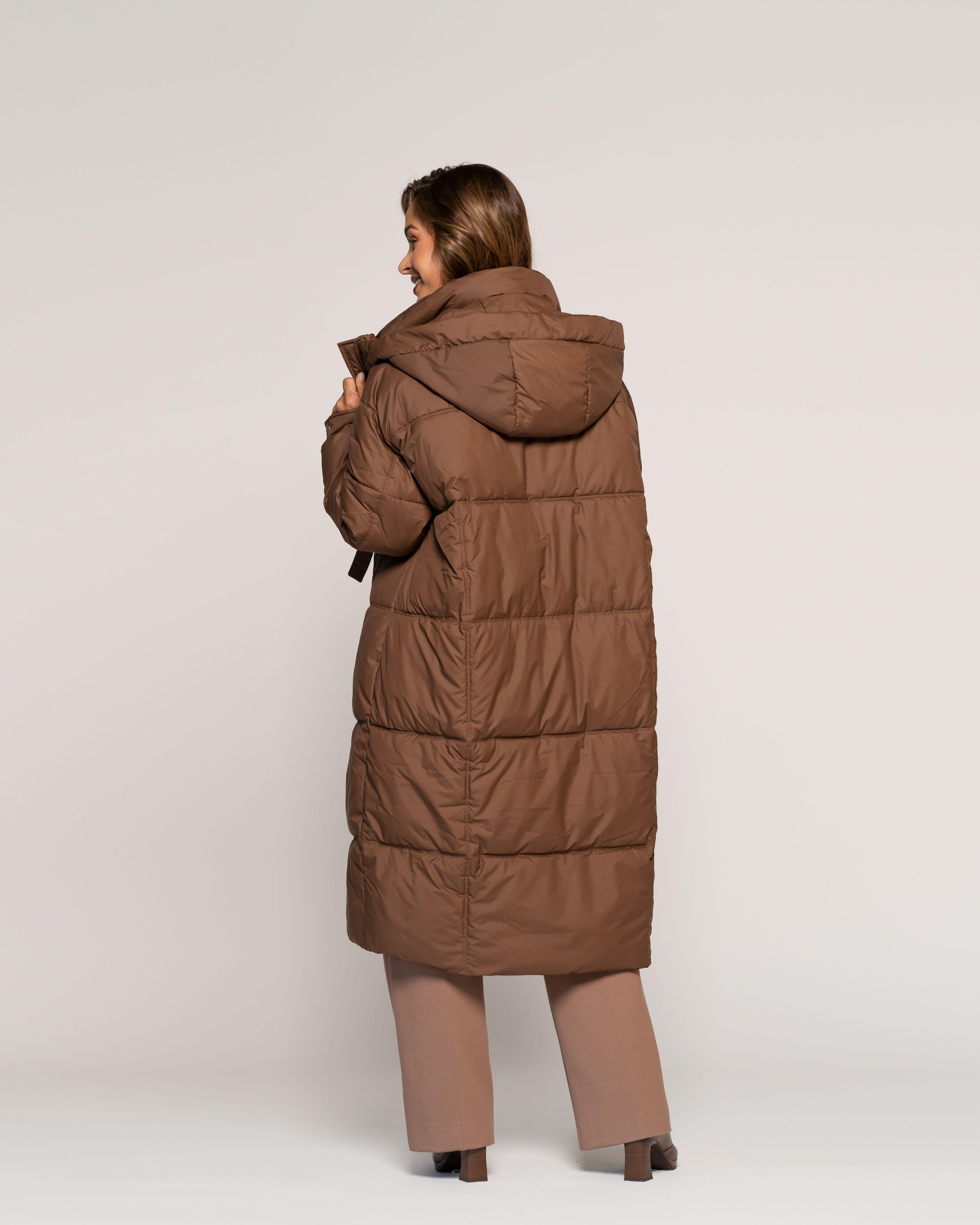 Parka Irene Café Acolchada Largo Medio Capucha Ludovica-3