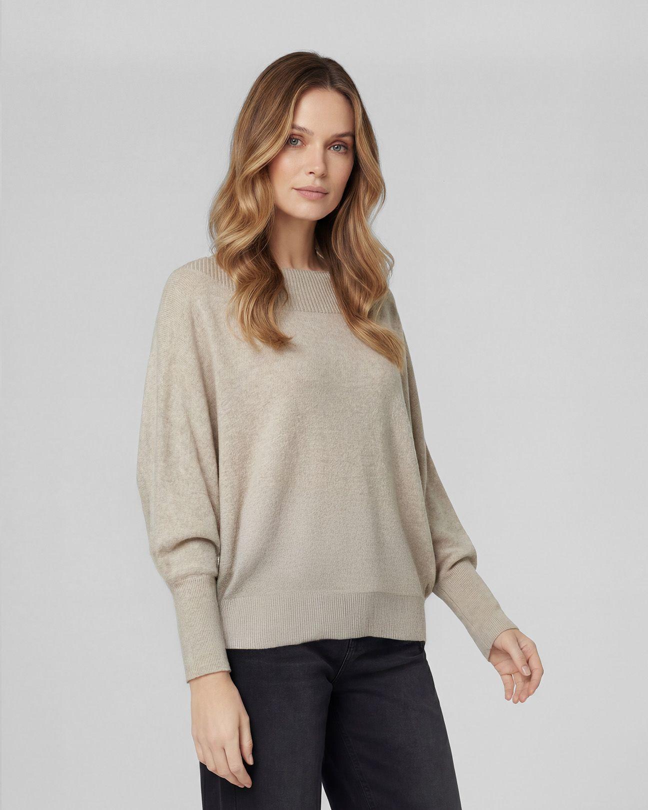 Sweater Mujer Elena Regular Cuello Ojal Manga Caída Beige Lineatre-0
