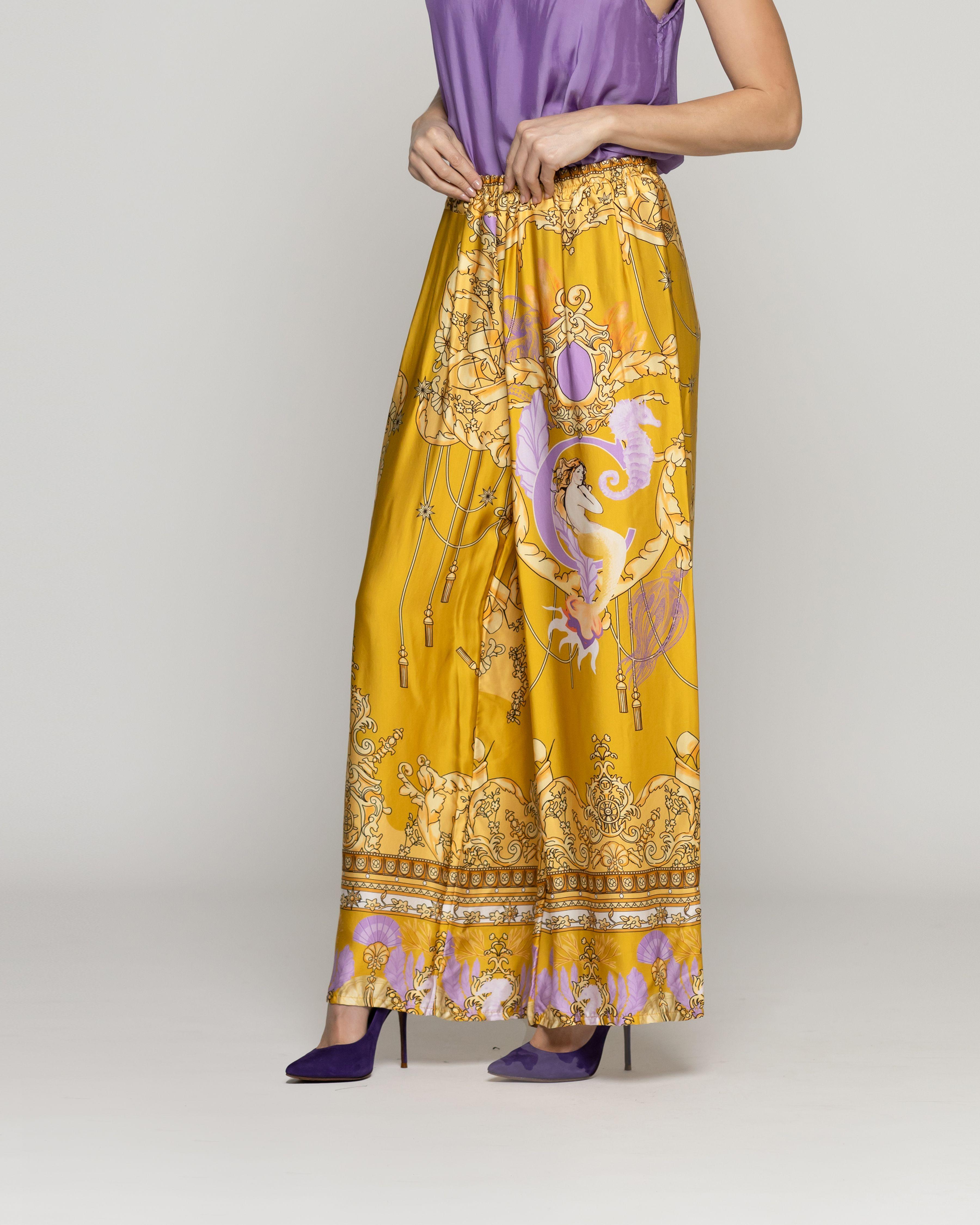 Pantalón Mujer Daniella Palazzo Tipo Satín Amarillo Lineatre-1