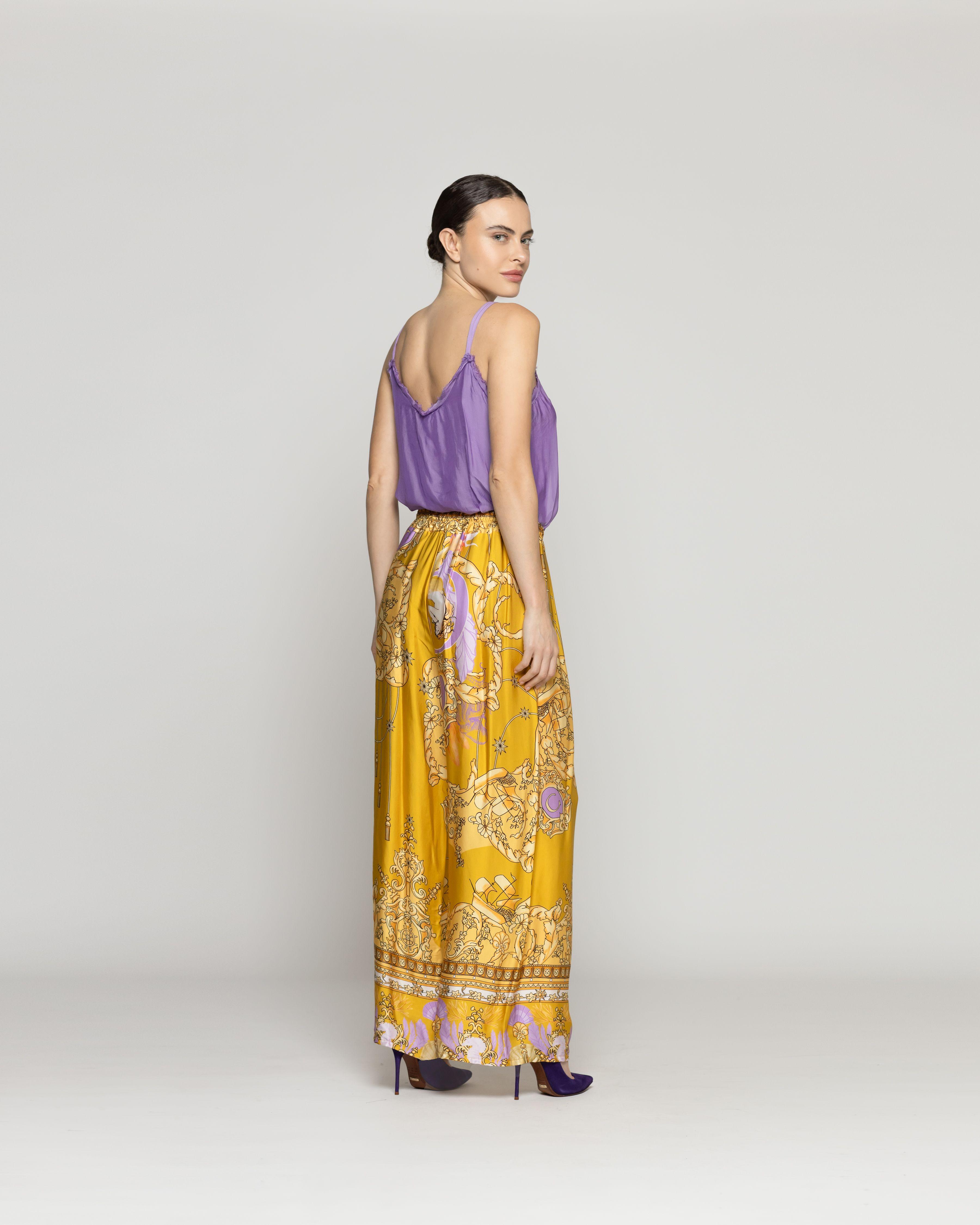 Pantalón Mujer Daniella Palazzo Tipo Satín Amarillo Lineatre-2