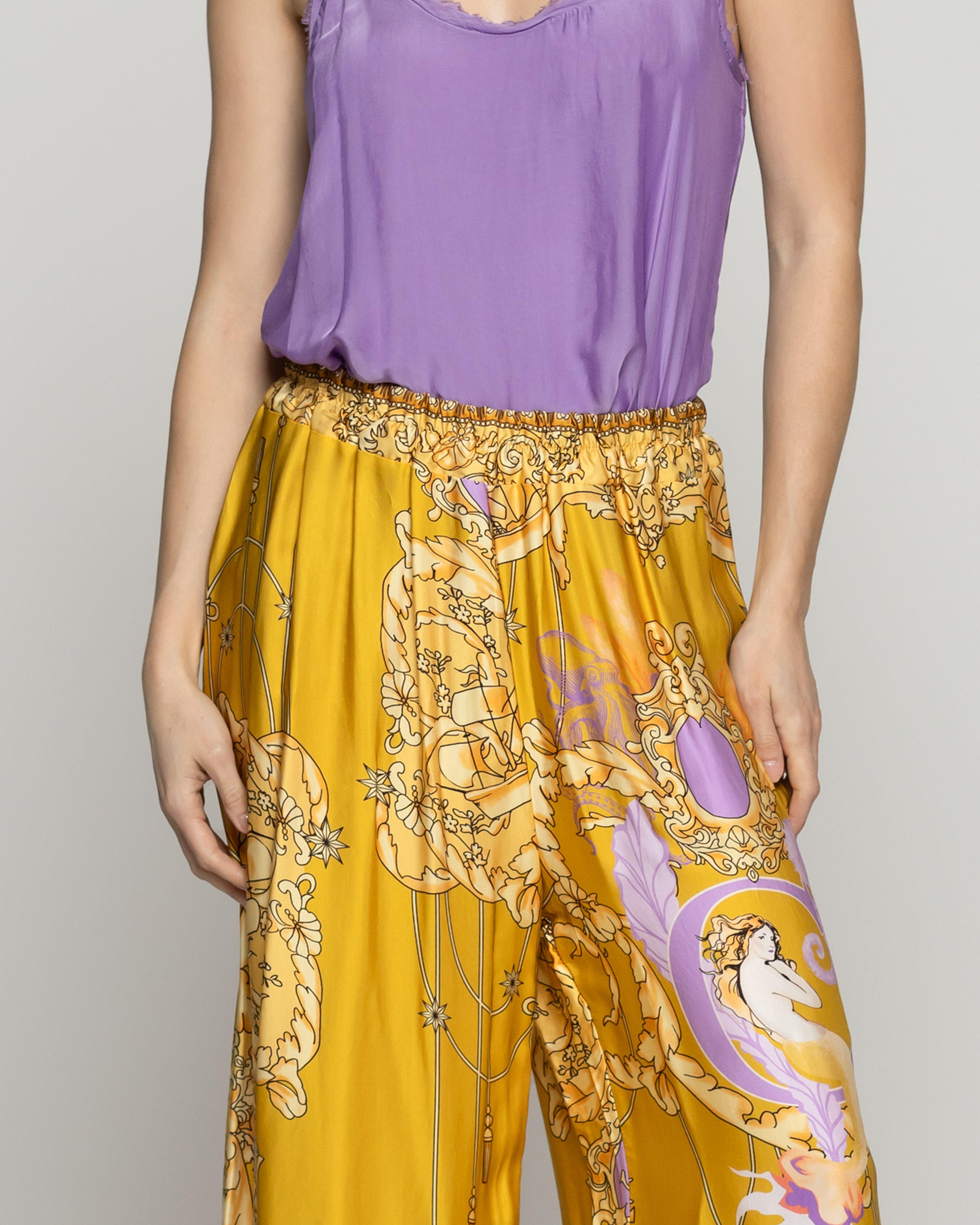 Pantalón Mujer Daniella Palazzo Tipo Satín Amarillo Lineatre-4