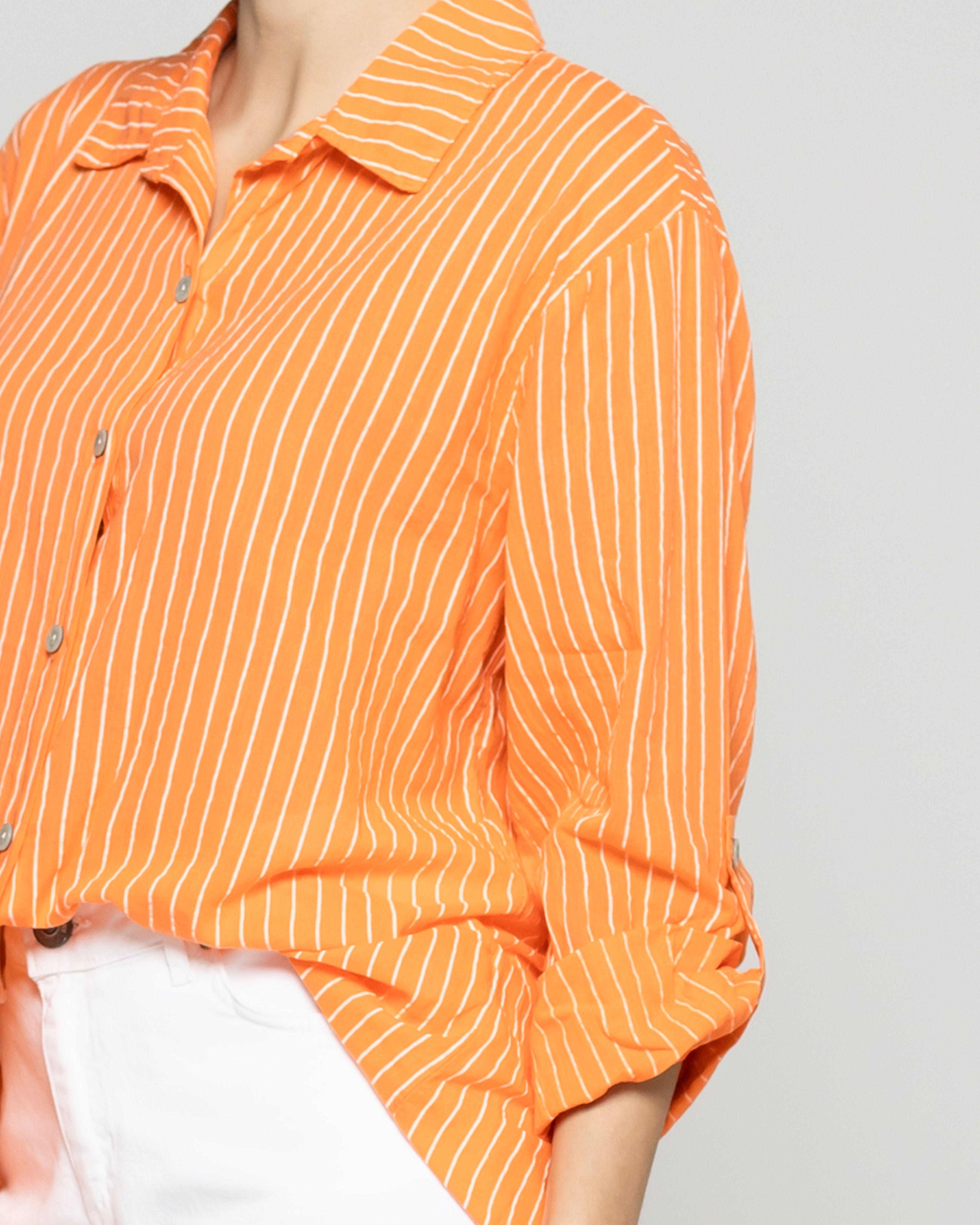 Blusa Mujer Betsabe de Algodón Manga Larga Con Rayas Naranja Lineatre-2