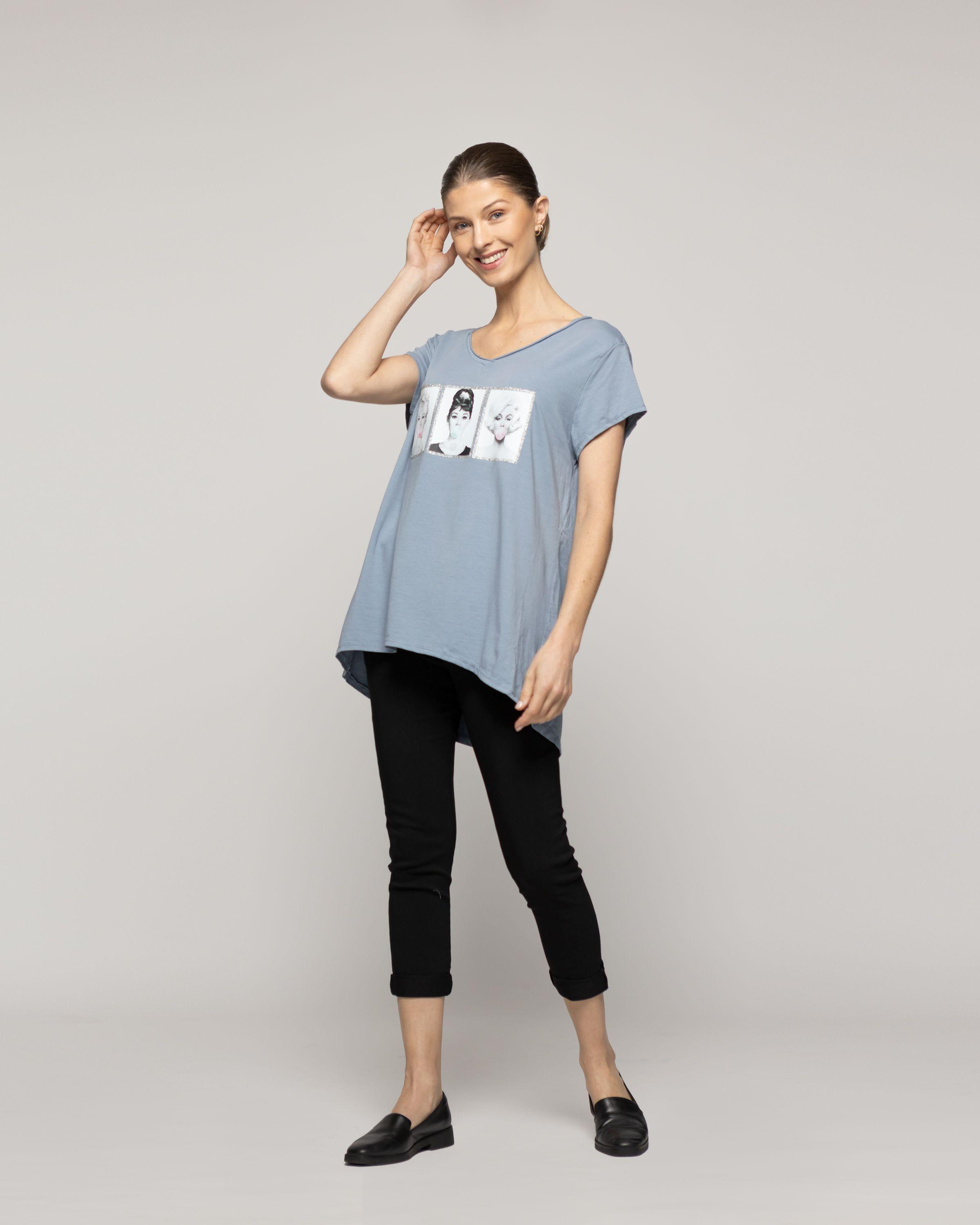 Polera Mujer Odelia Estampado Íconos Retro Azul Lineatre-4