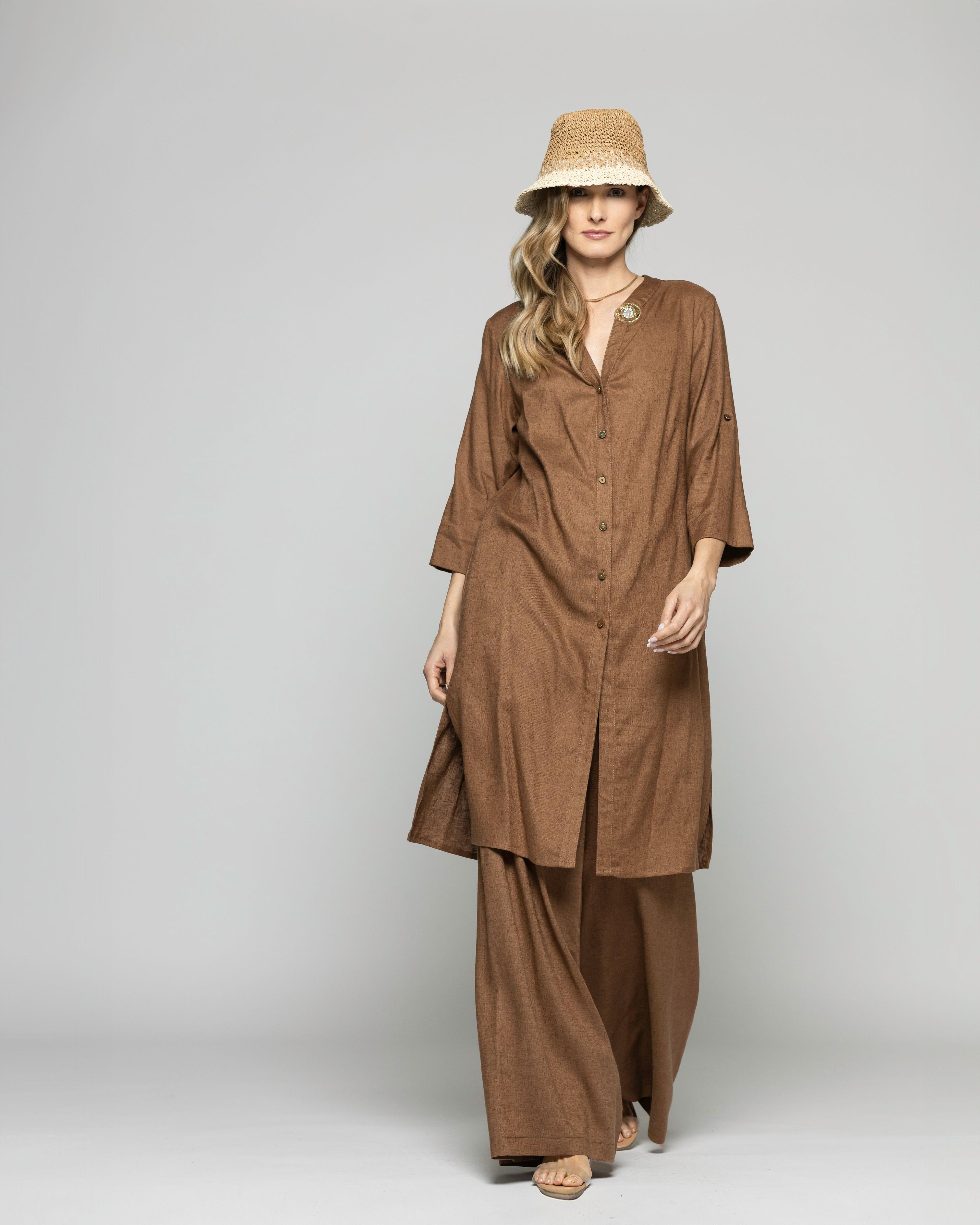 Pantalón Mujer Prímula Palazzo Viscosa Lino Café Moka Ludovica-0