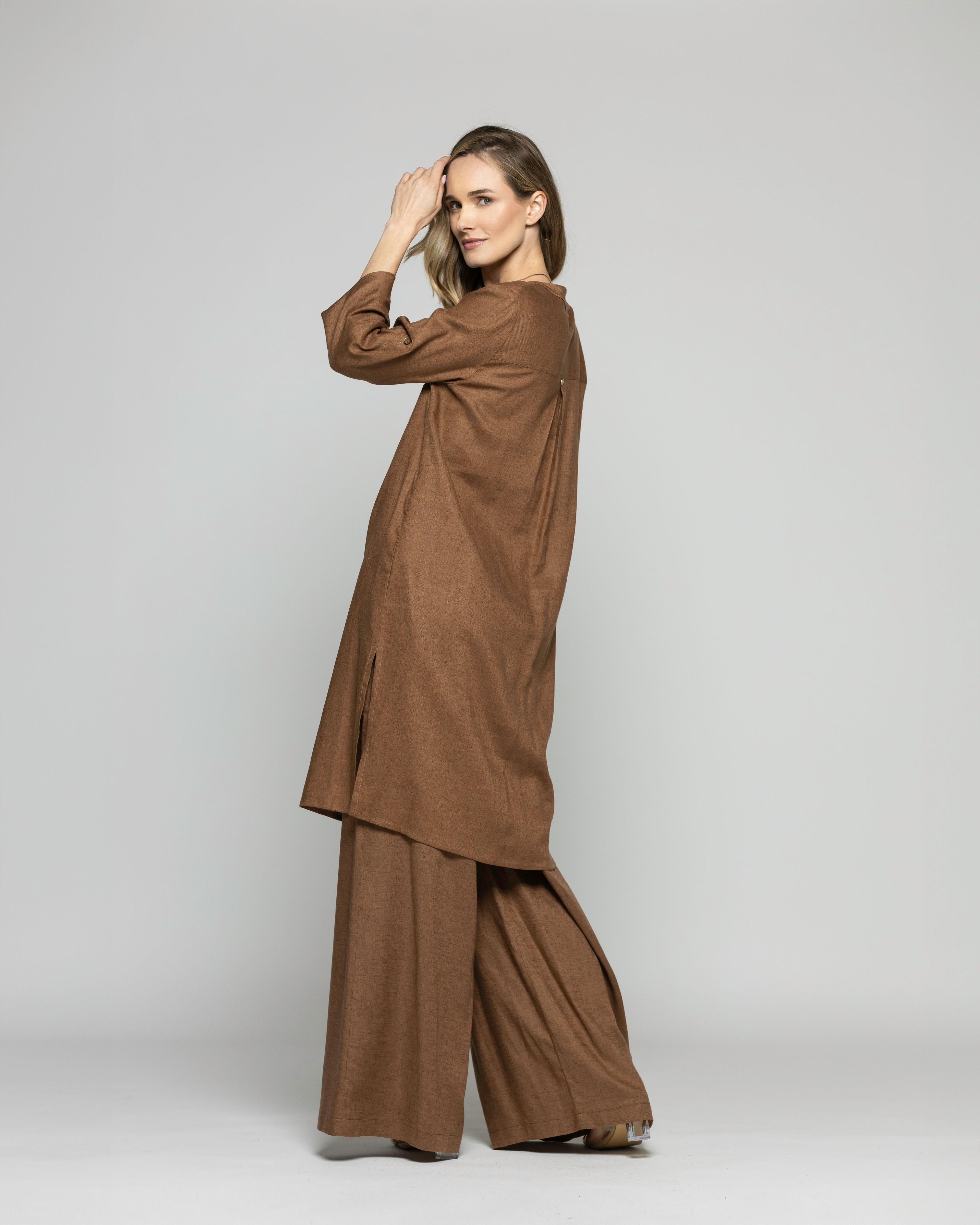 Pantalón Mujer Prímula Palazzo Viscosa Lino Café Moka Ludovica-2
