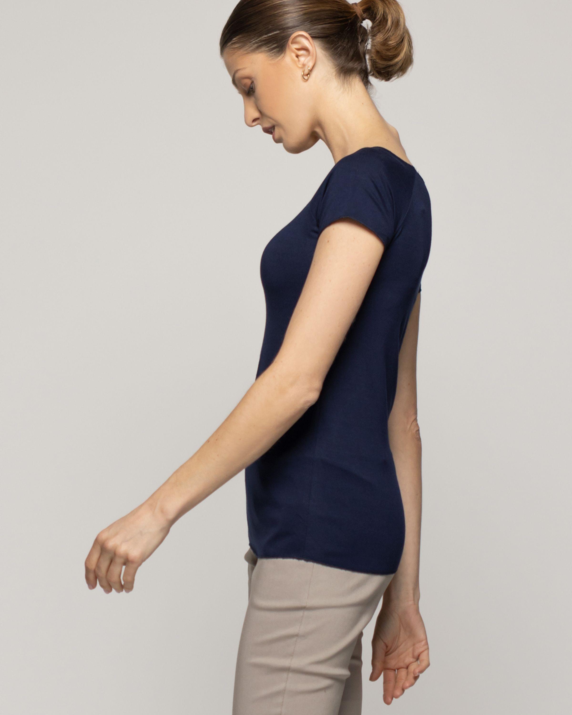 Polera Mujer Oliana Manga Corta Básica Azul Lineatre-3
