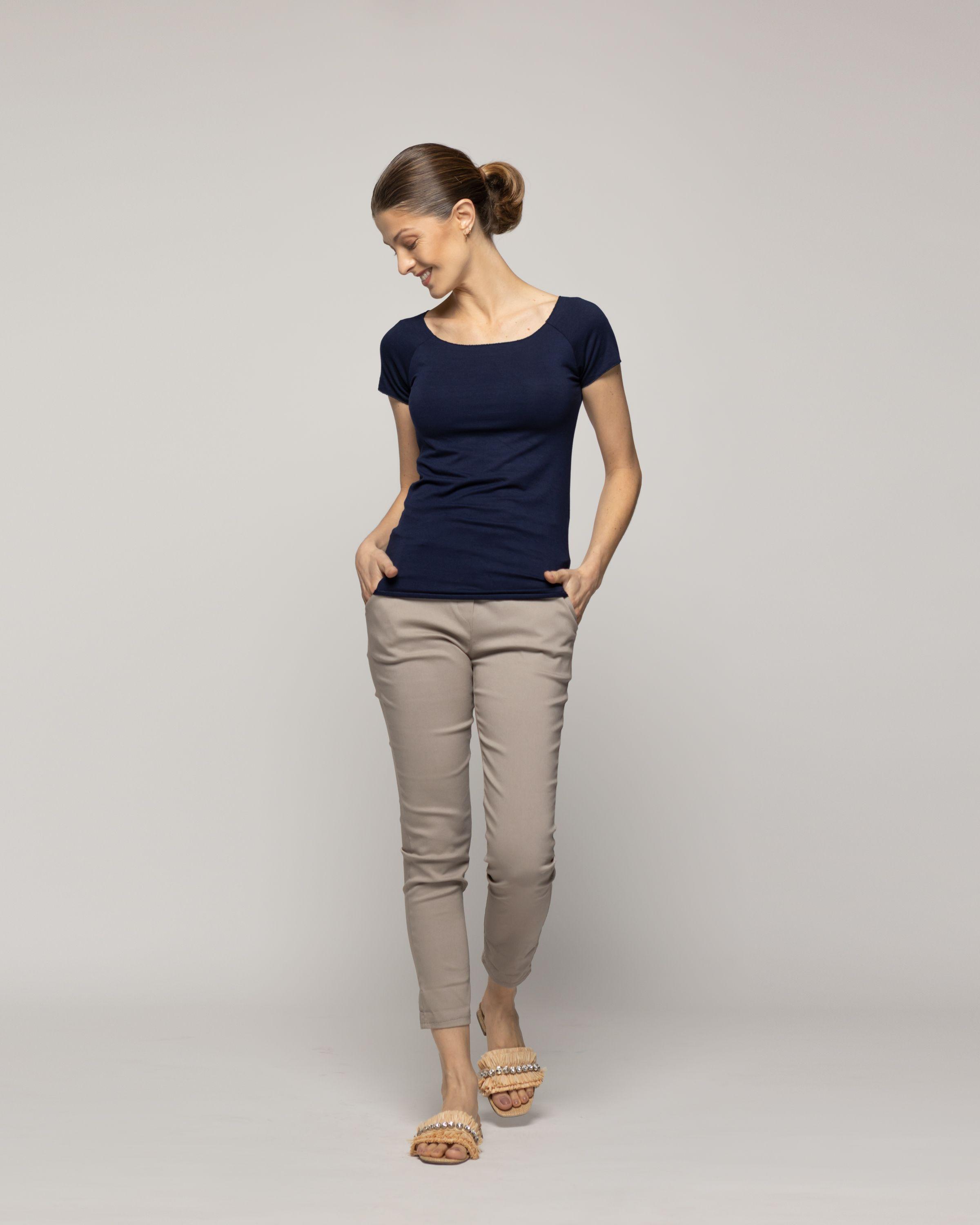 Polera Mujer Oliana Manga Corta Básica Azul Lineatre-4