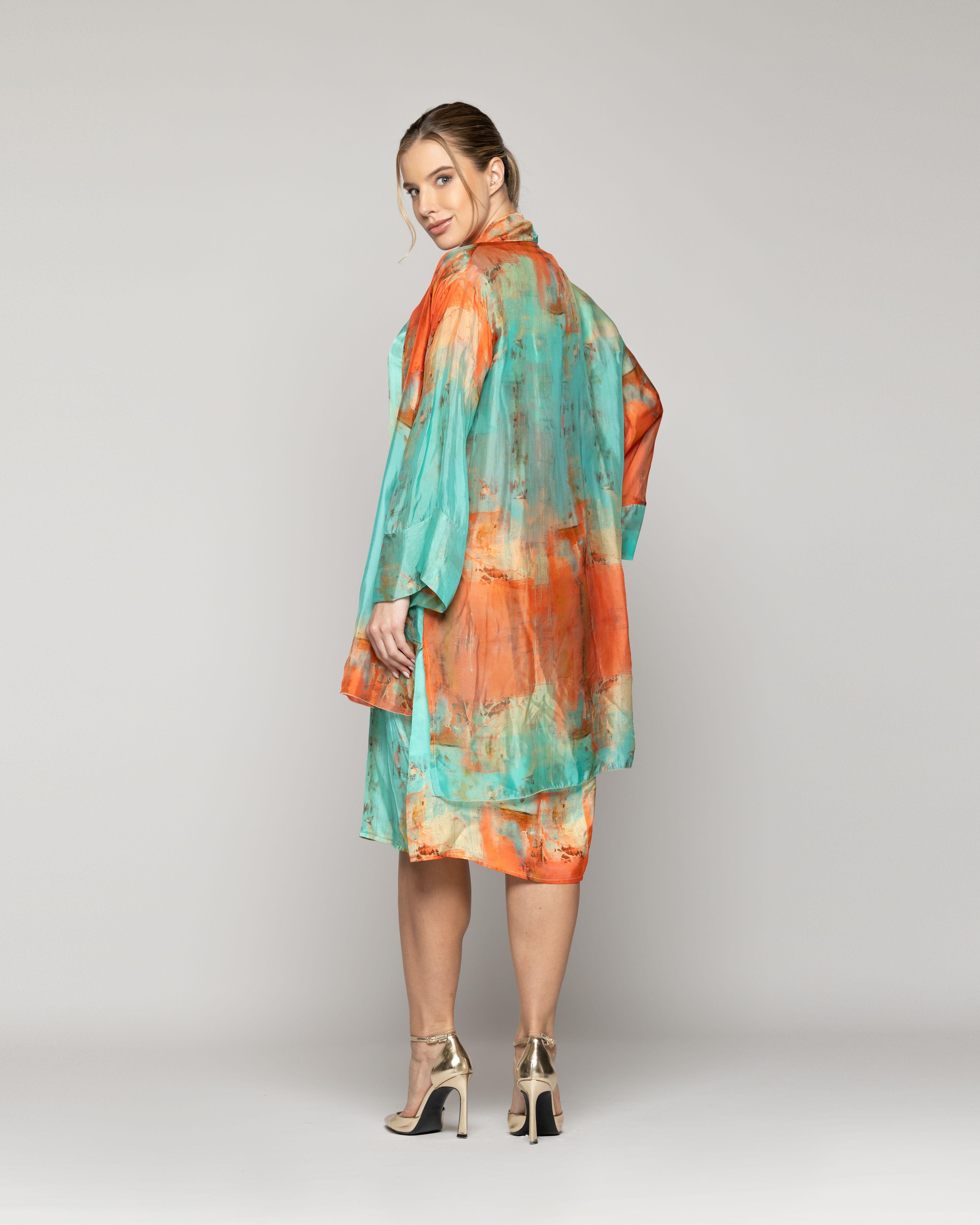 Tapado Mujer Spolverino Dafne Verde Agua Y Naranja Lineatre-3