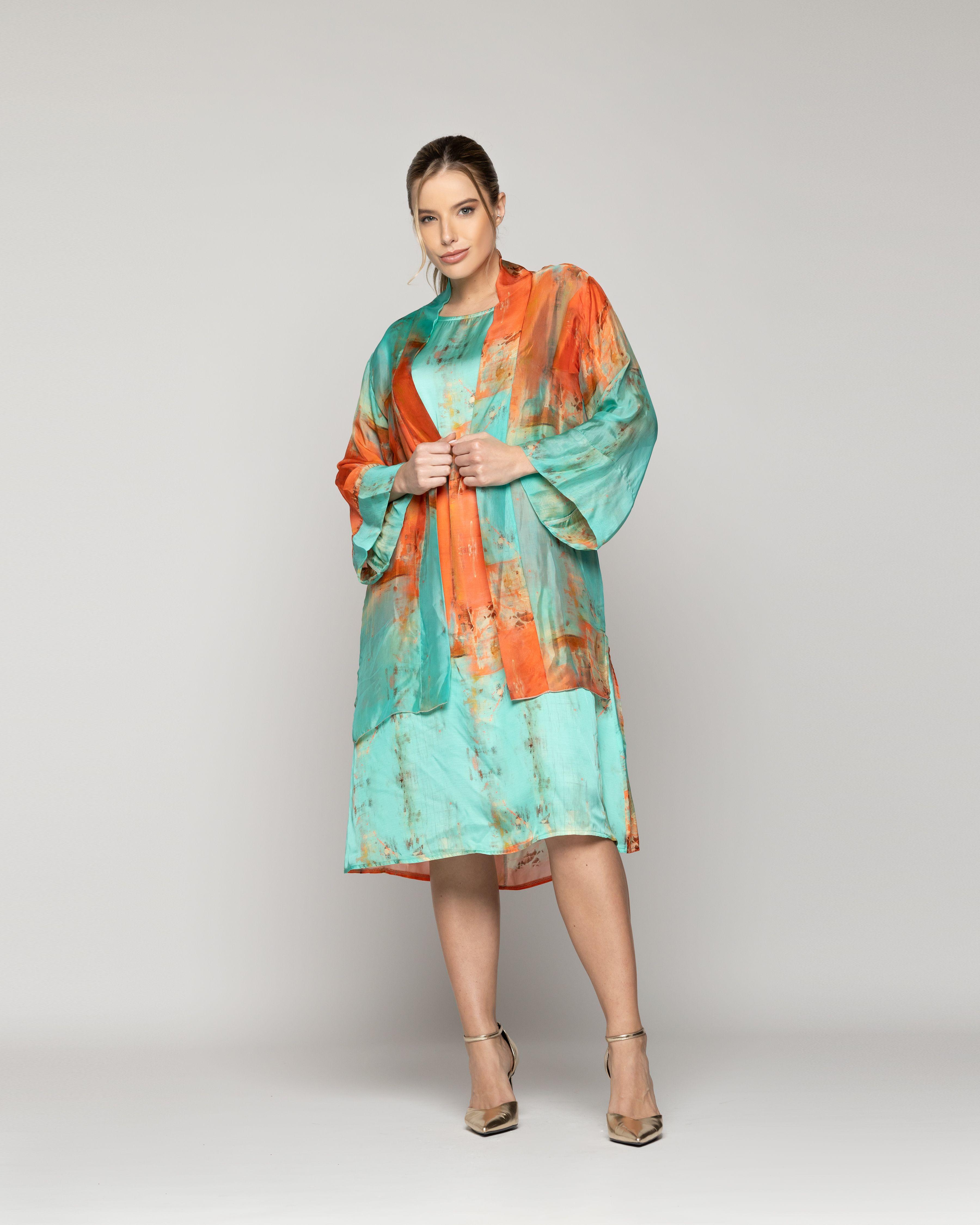 Tapado Mujer Spolverino Dafne Verde Agua Y Naranja Lineatre-4
