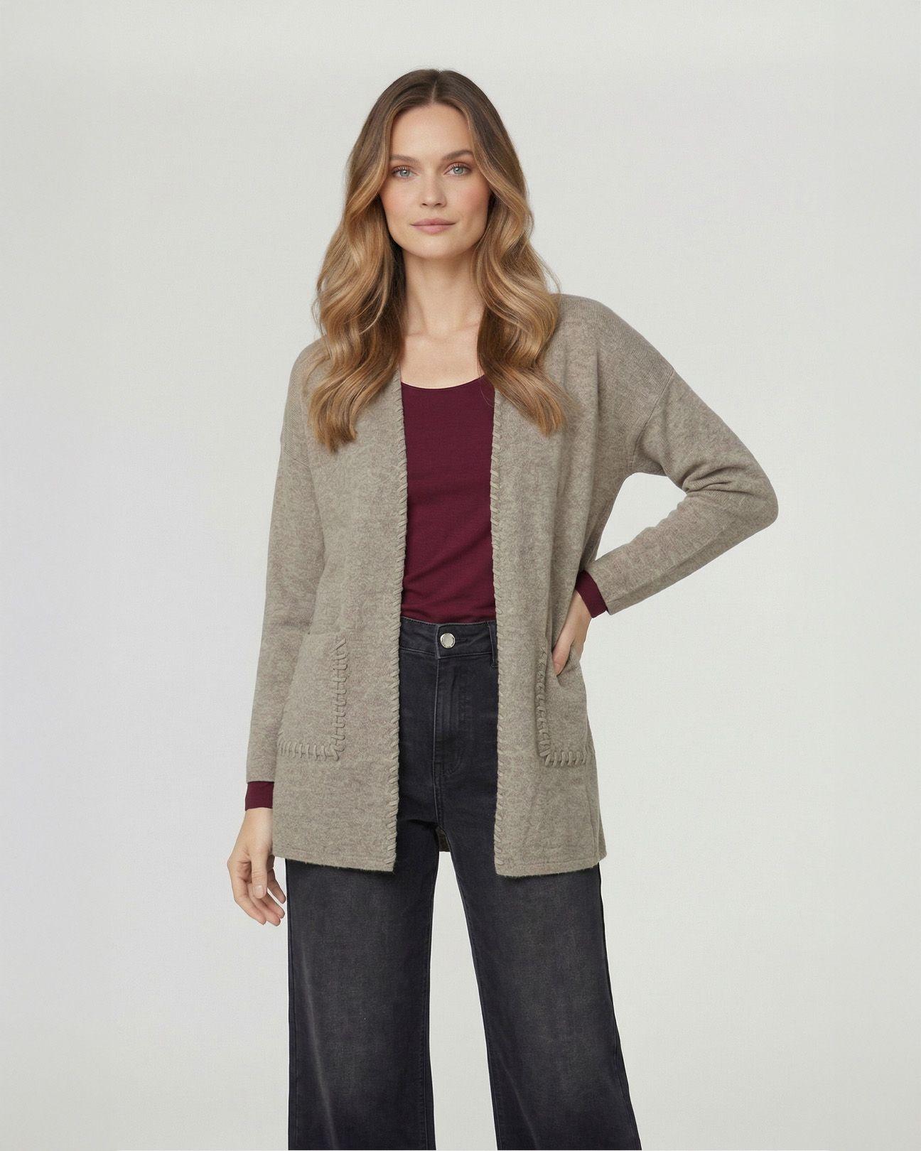 Cardigan Mujer Gianna Relaxed Cuello Tipo Kimono Manga Caída Fango Lineatre-0