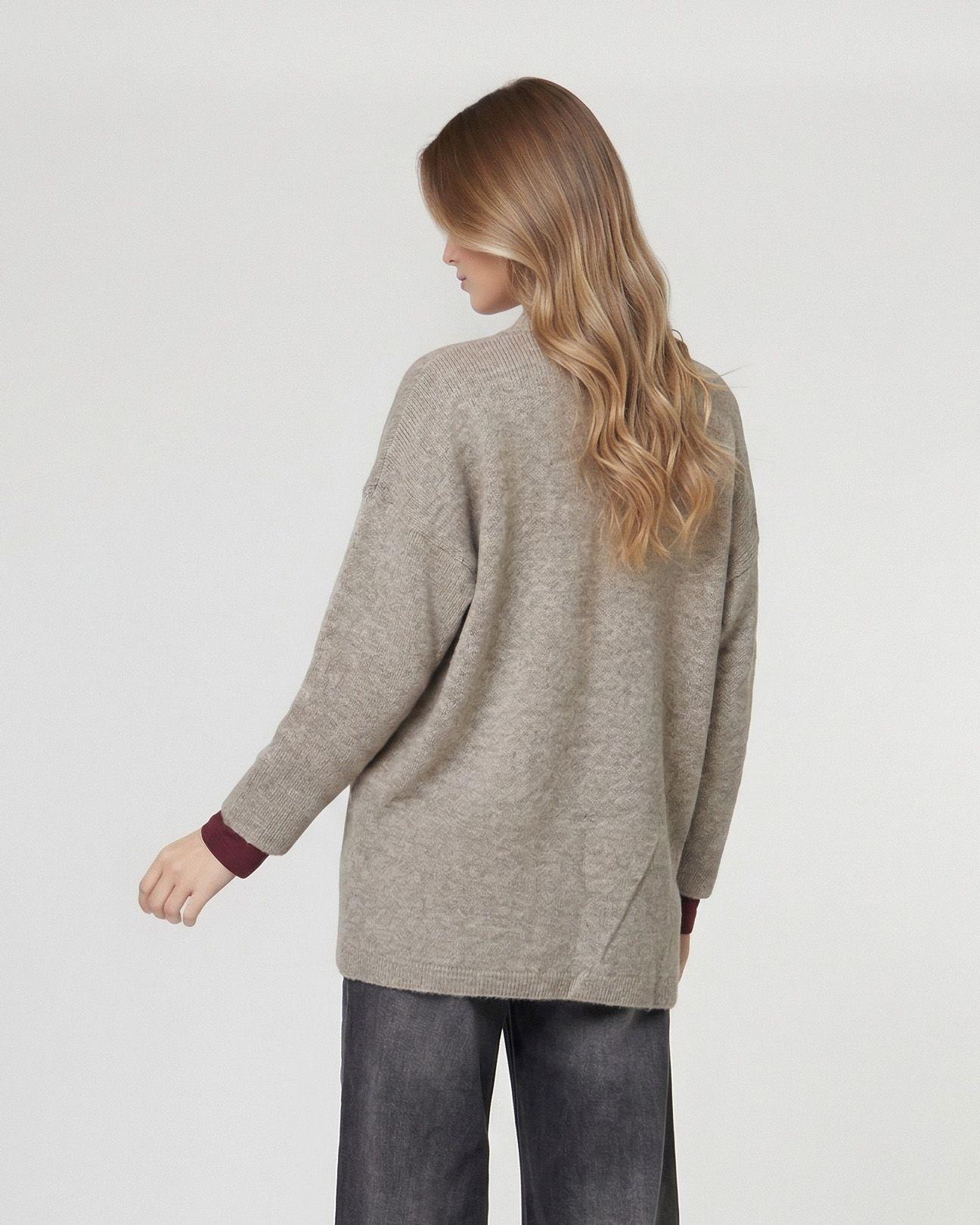 Cardigan Mujer Gianna Relaxed Cuello Tipo Kimono Manga Caída Fango Lineatre-1