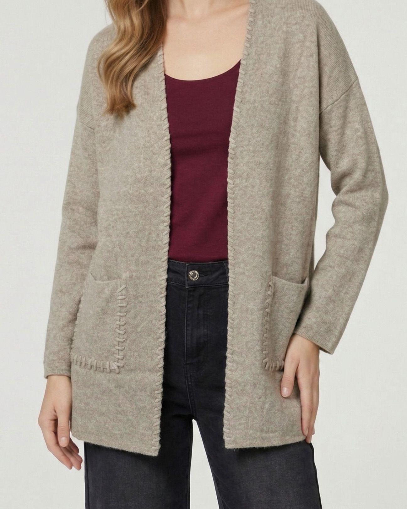 Cardigan Mujer Gianna Relaxed Cuello Tipo Kimono Manga Caída Fango Lineatre-2