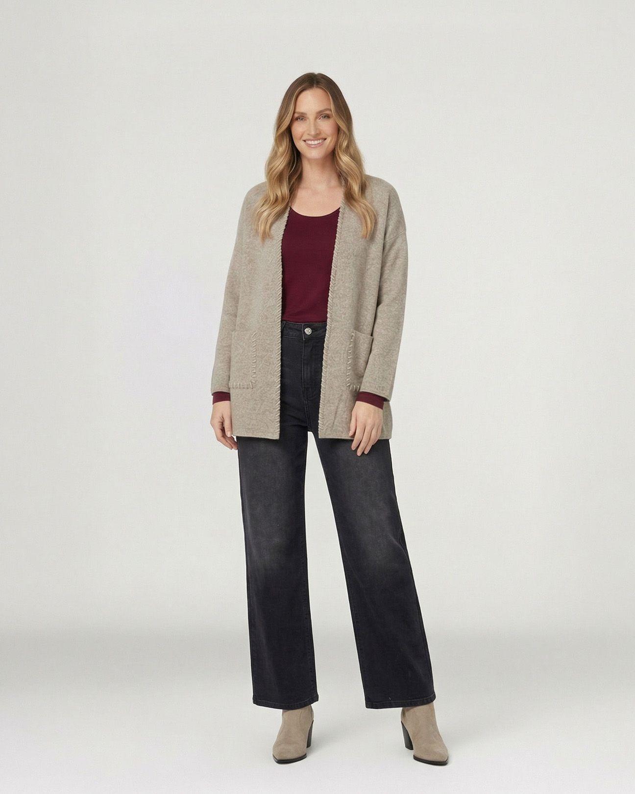 Cardigan Mujer Gianna Relaxed Cuello Tipo Kimono Manga Caída Fango Lineatre-3