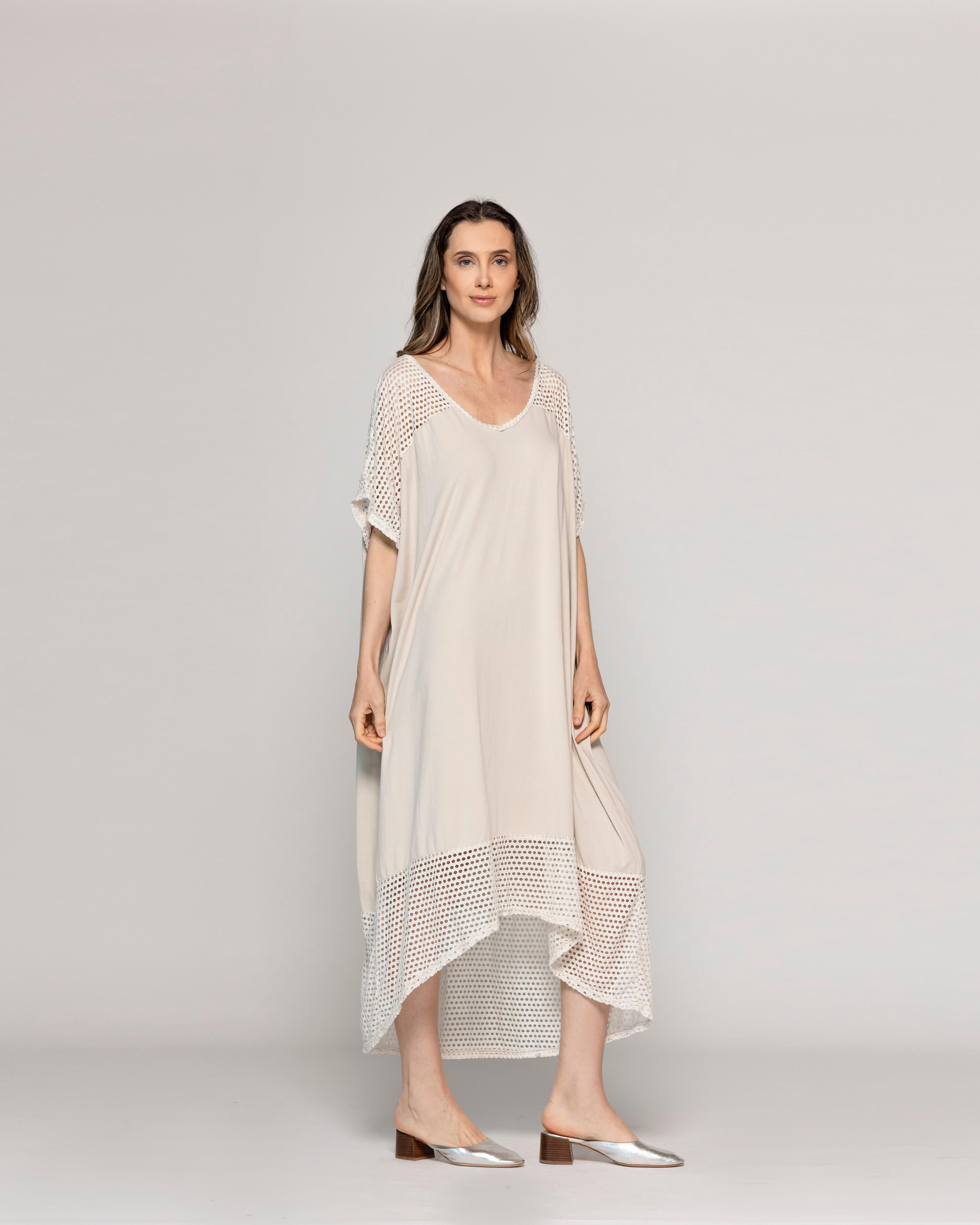 Vestido Mujer Venus Tipo Túnica Beige Lineatre-4