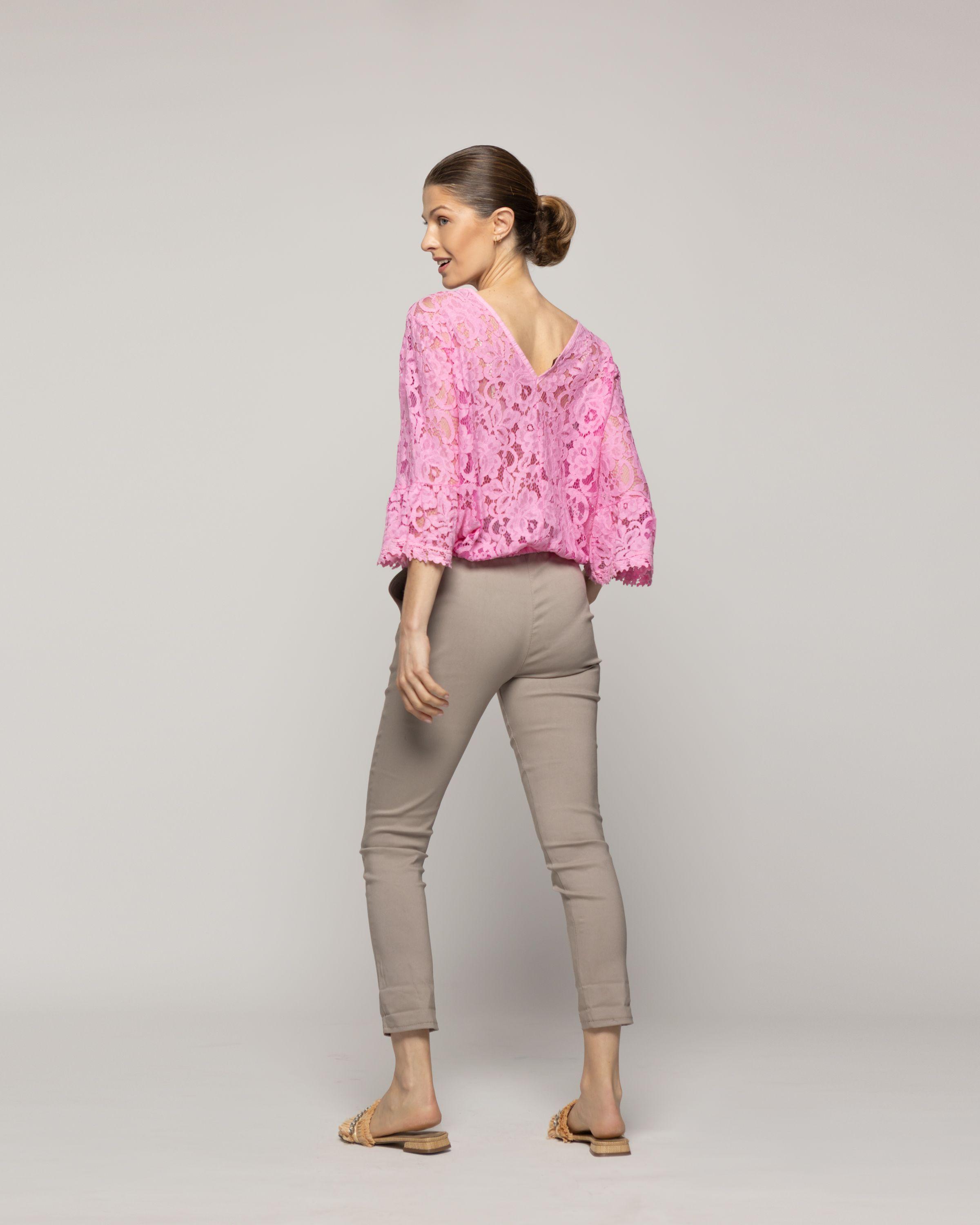 Blusa Mujer Begoña De Encaje Florar Escote V Rosada Lineatre-2