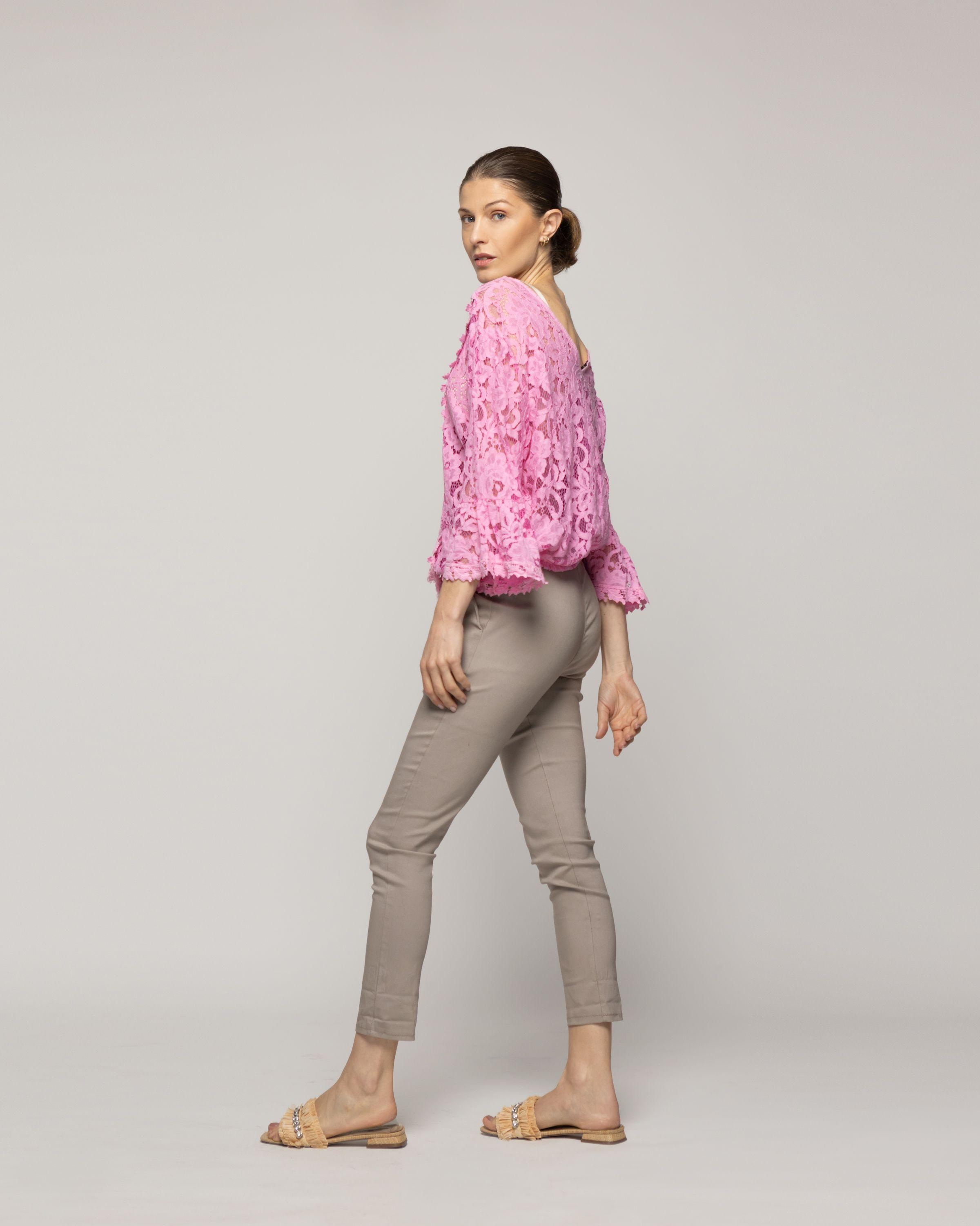 Blusa Mujer Begoña De Encaje Florar Escote V Rosada Lineatre-3