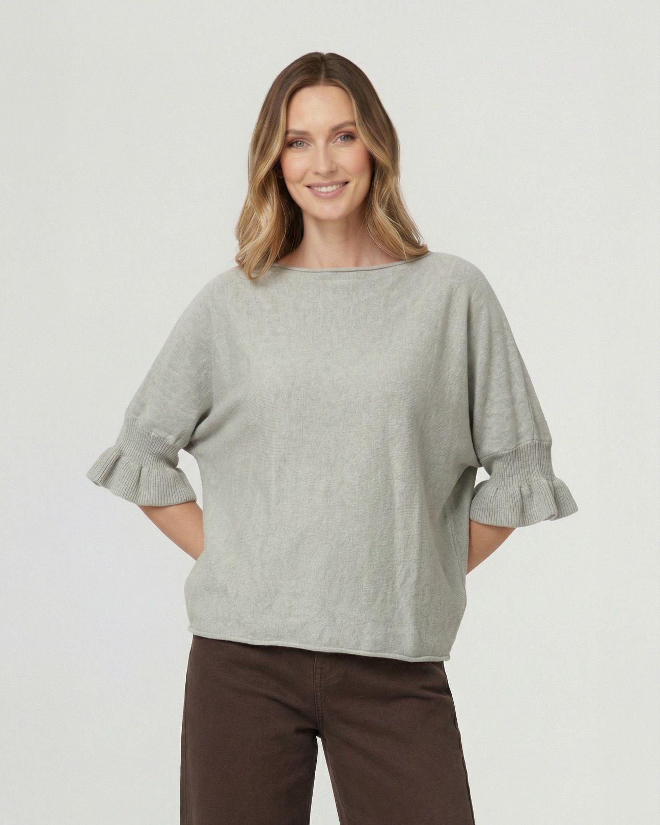 Sweater Mujer Luna Relaxed Cuello Ojal Manga Con Vuelo Beige Lineatre-0