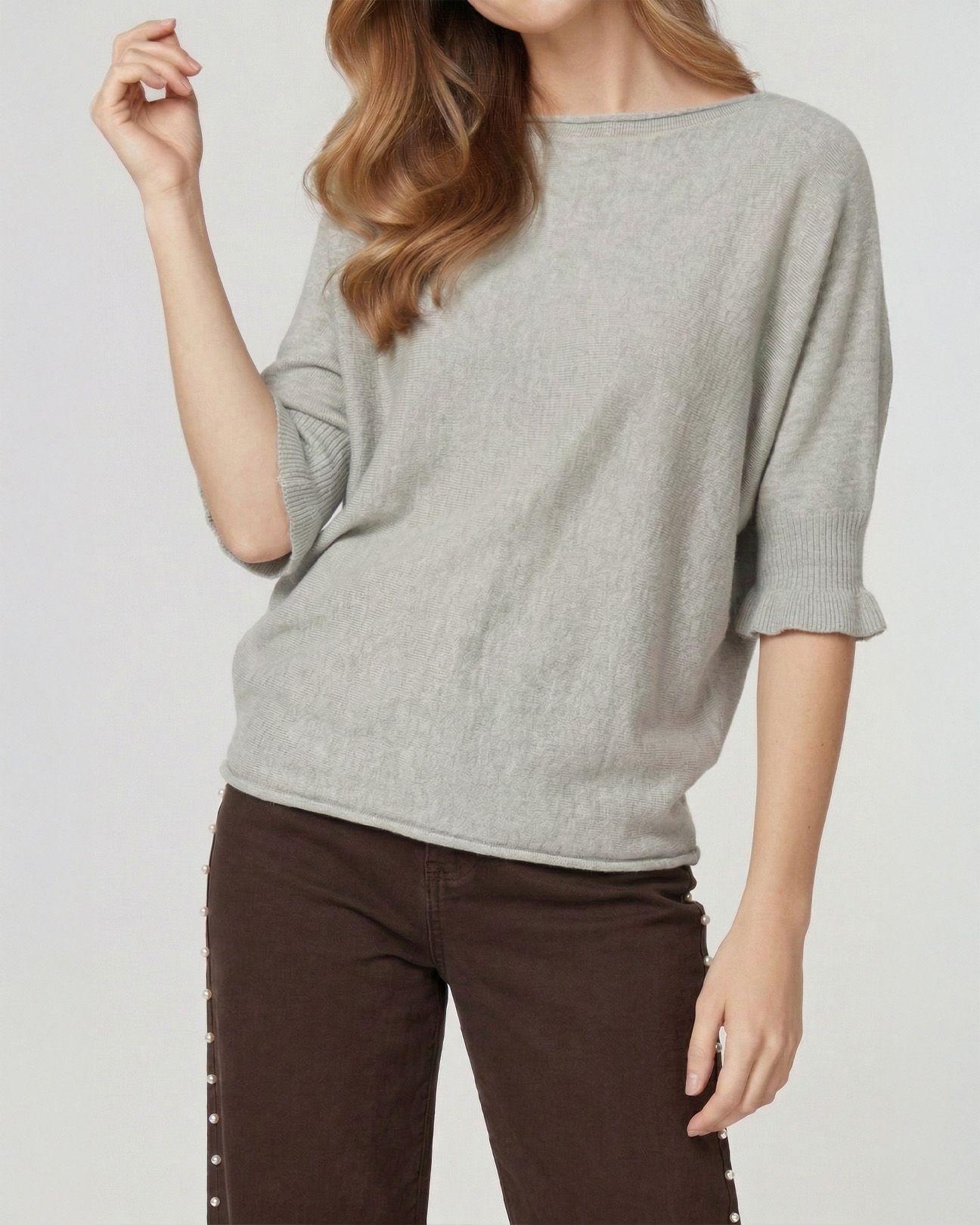 Sweater Mujer Luna Relaxed Cuello Ojal Manga Con Vuelo Beige Lineatre-2