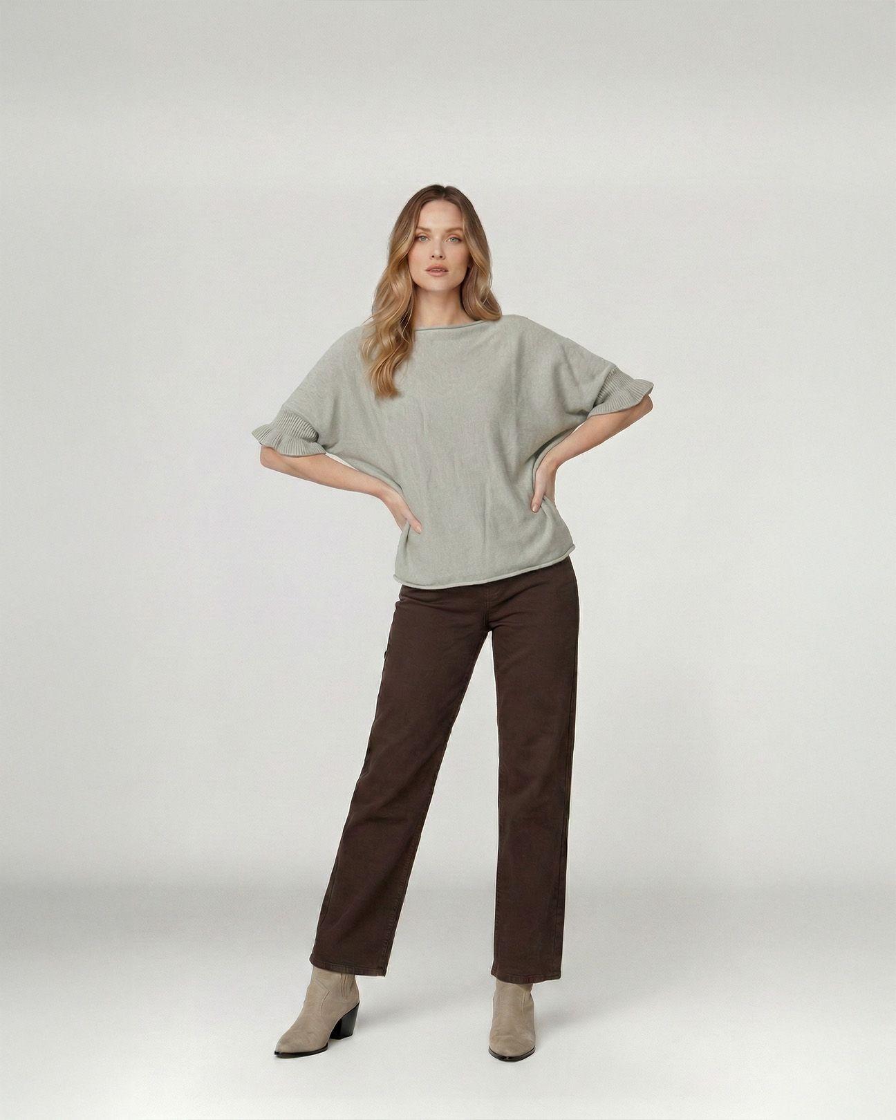 Sweater Mujer Luna Relaxed Cuello Ojal Manga Con Vuelo Beige Lineatre-3