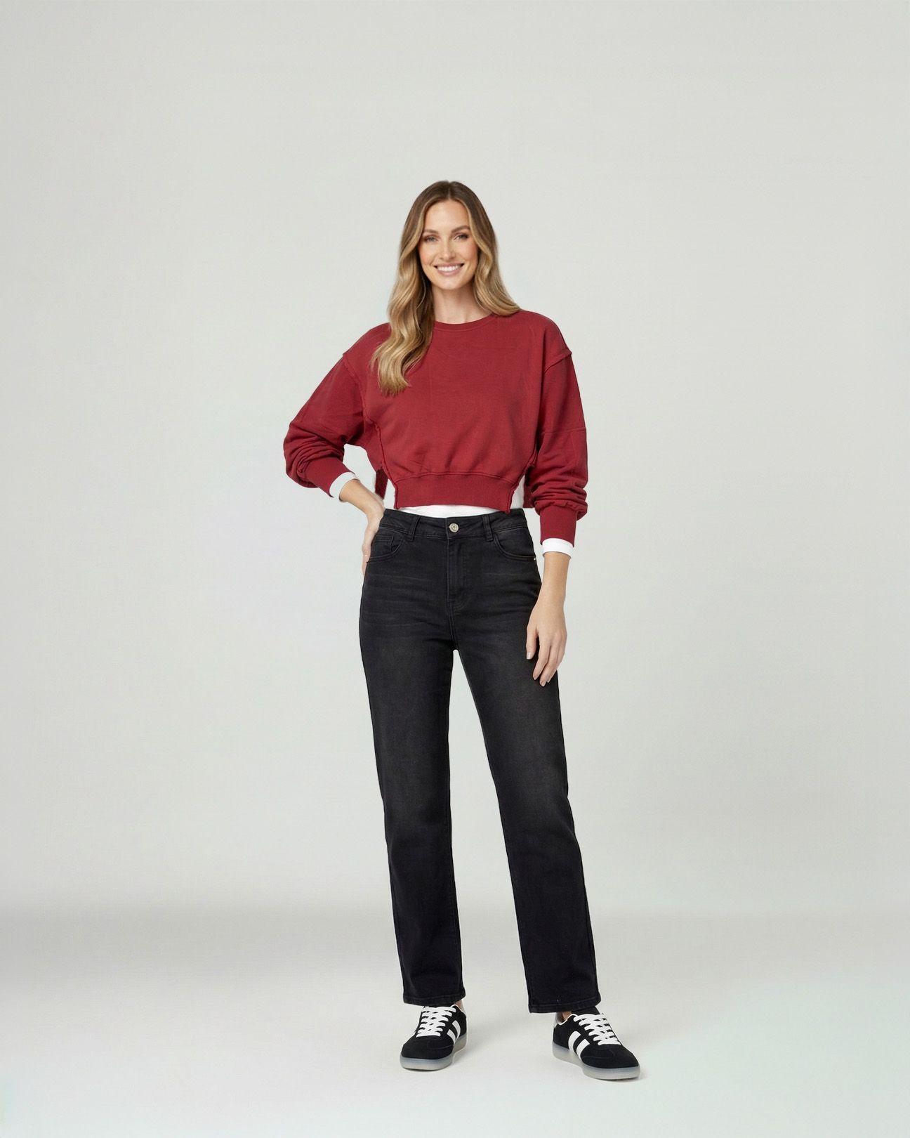 Poleron Mujer Zoe Overside Cuello Redondo Manga Caída India Lineatre-3