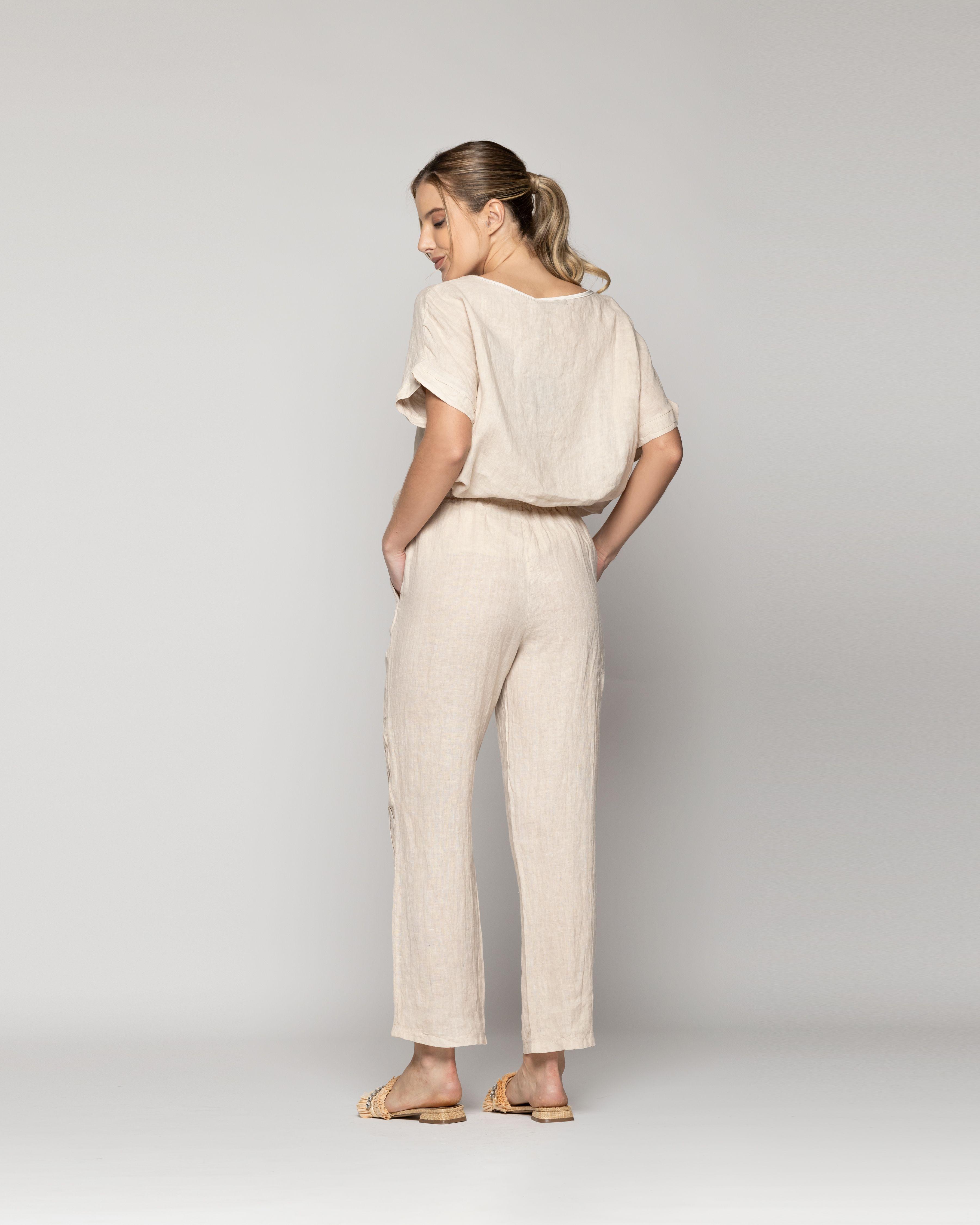 Pantalón Mujer Bianca Largo Beige Lineatre-2